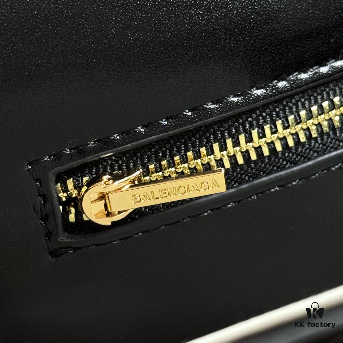 Hot Selling Genuine BALENCIAGA Hourglass Crossbody Bag in Black and Gold Plain Texture - Large Size