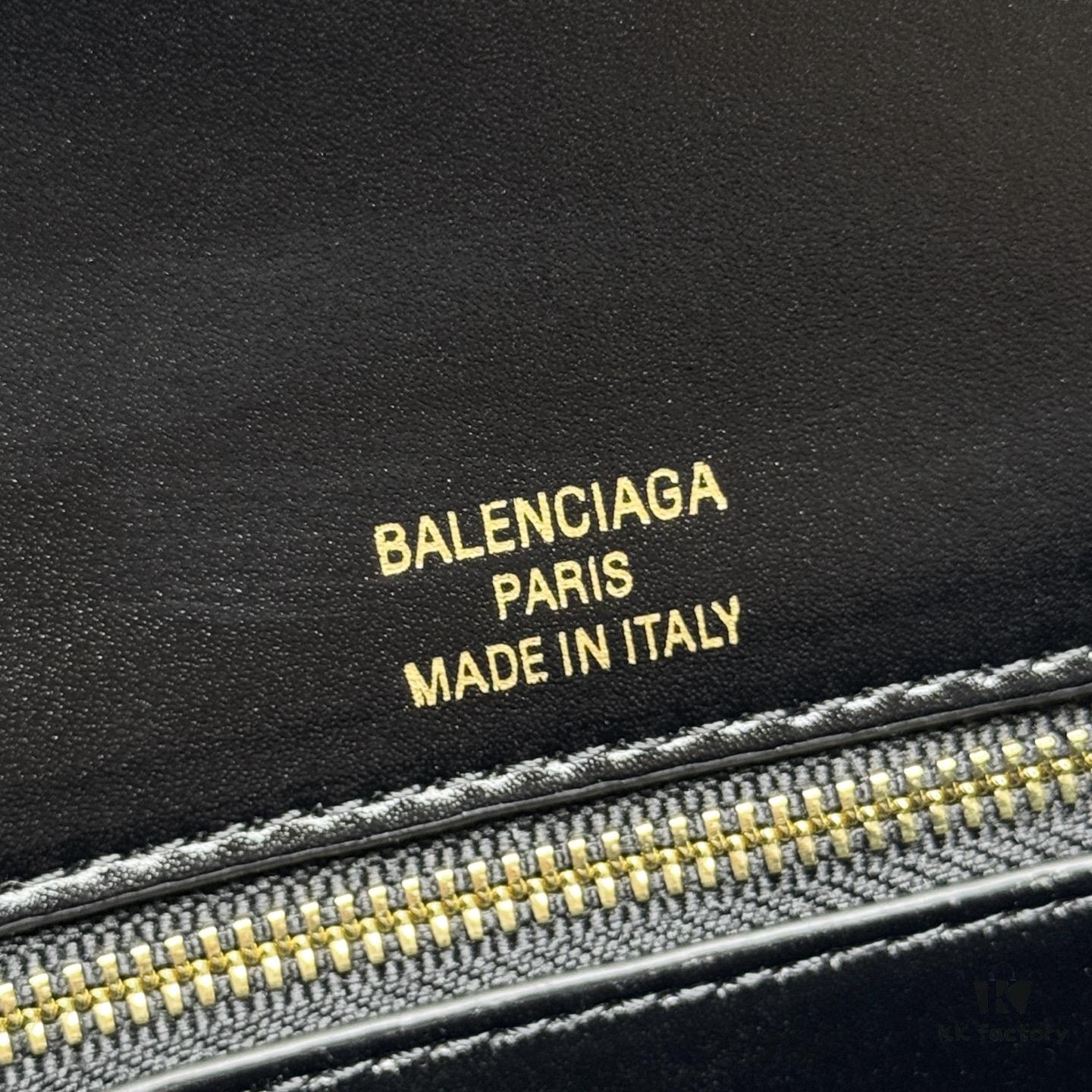 Hot Selling Genuine BALENCIAGA Hourglass Crossbody Bag in Black and Gold Plain Texture - Large Size