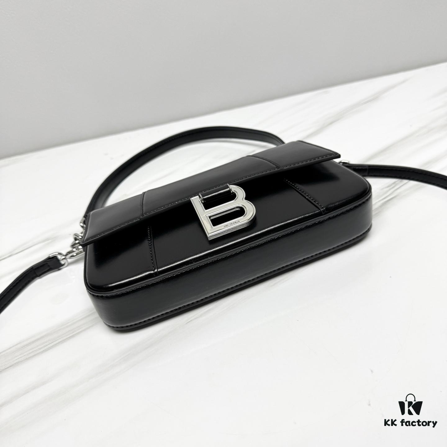 In Stock! Small Size [Black Silver Plain Weave] BALENCIAGA Hourglass Crossbody Bag