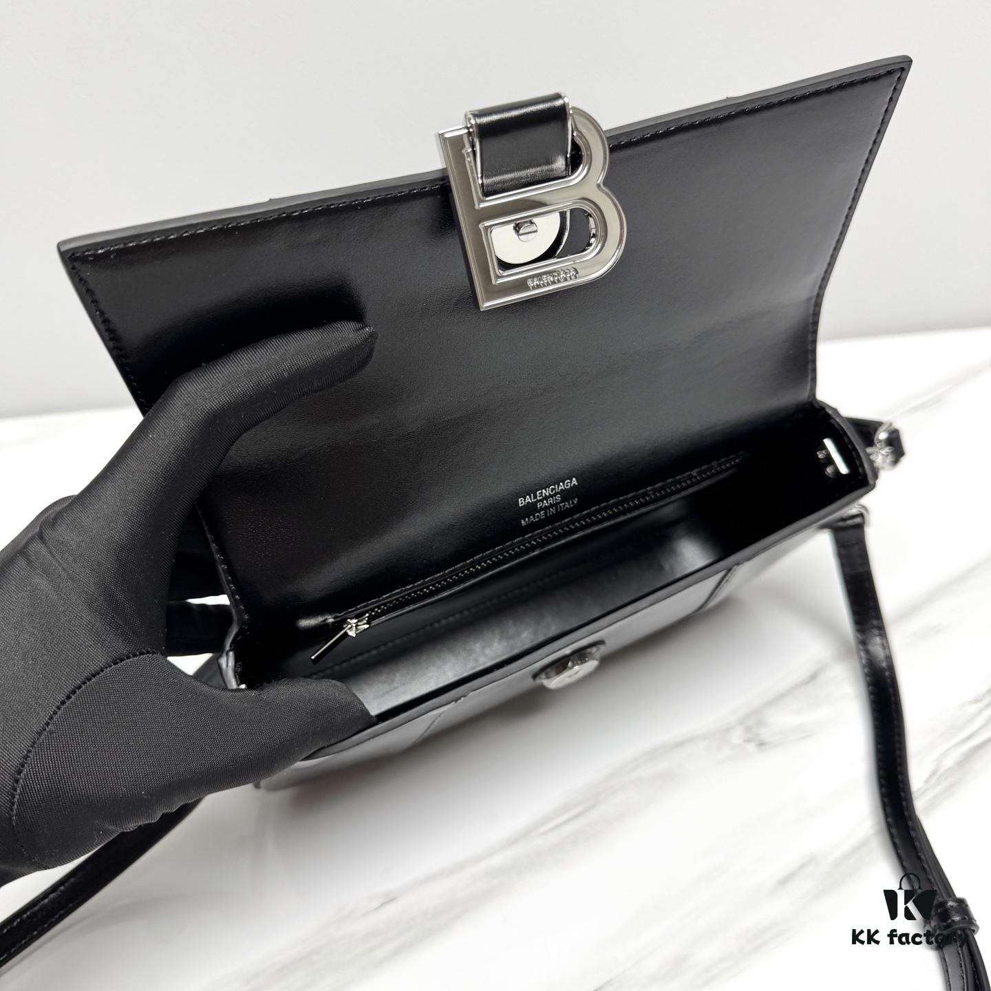 In Stock! Small Size [Black Silver Plain Weave] BALENCIAGA Hourglass Crossbody Bag