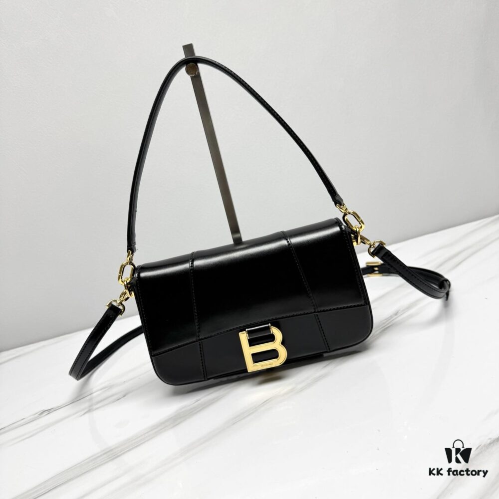 In Stock! Small Size [Black and Gold Plain Texture] BALENCIAGA Hourglass Crossbody Bag