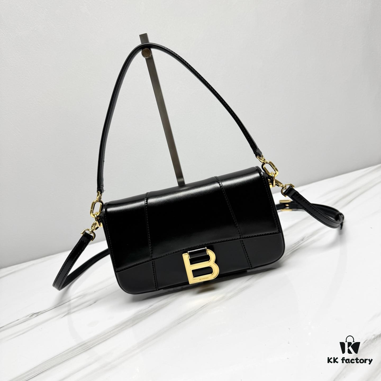 In Stock! Small Size [Black and Gold Plain Texture] BALENCIAGA Hourglass Crossbody Bag