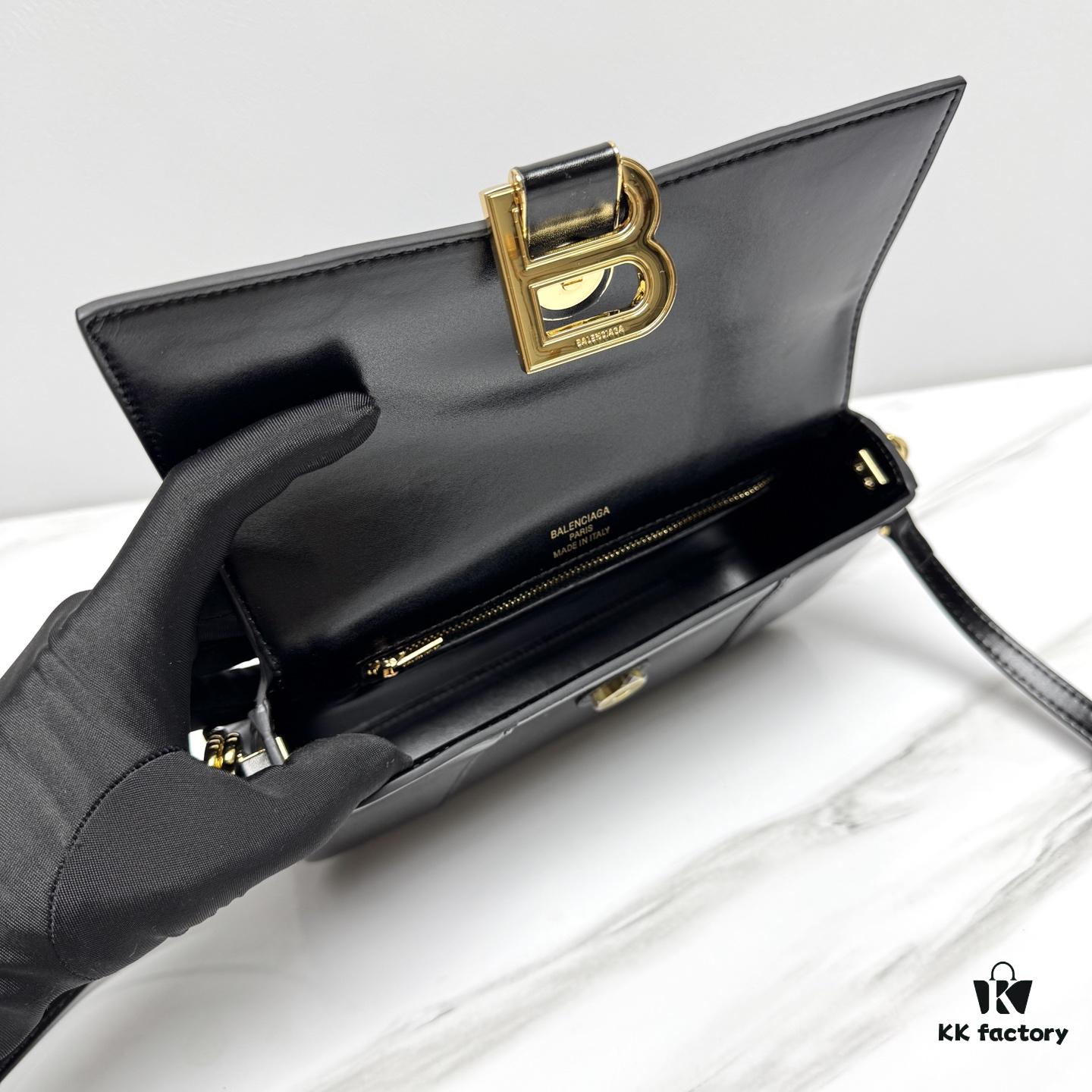 In Stock! Small Size [Black and Gold Plain Texture] BALENCIAGA Hourglass Crossbody Bag
