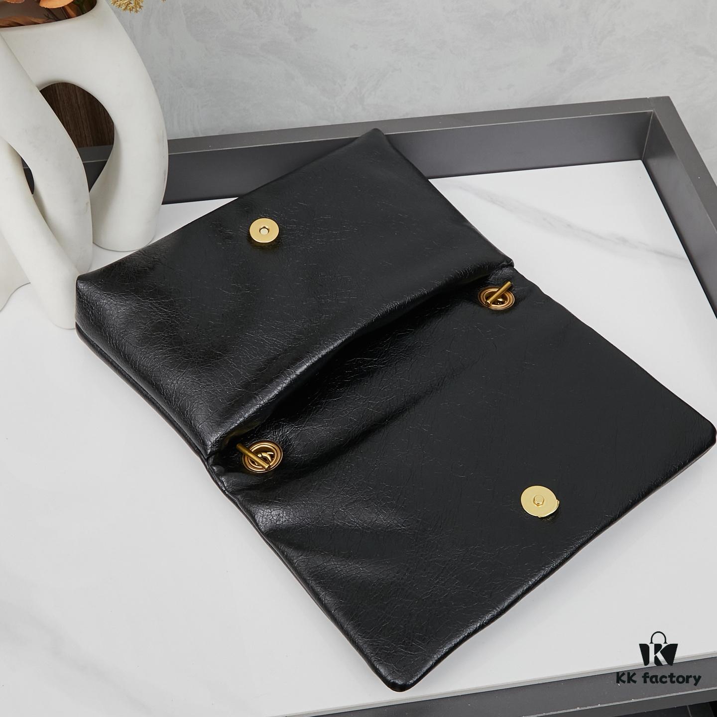 Black and Silver Balenciaga Monaco Puff Bag with Box