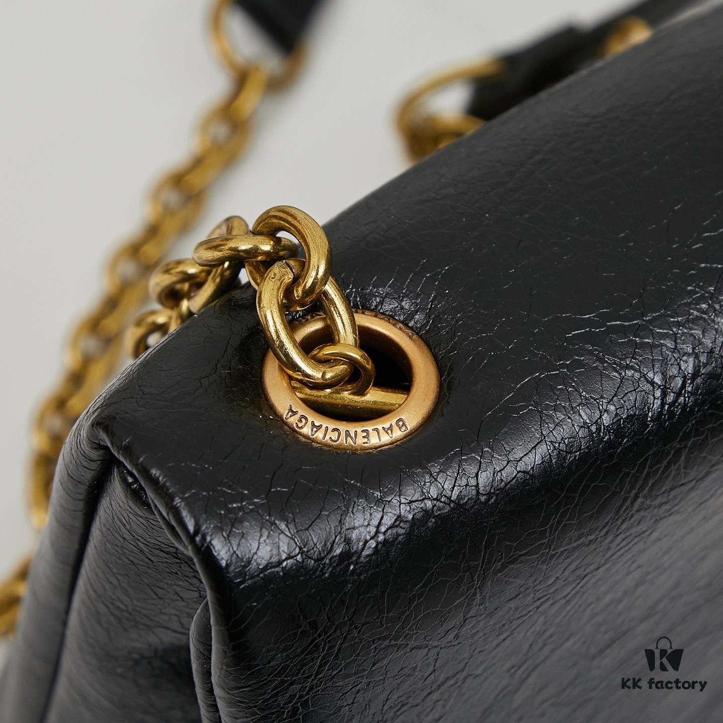 Black and Silver Balenciaga Monaco Puff Bag with Box