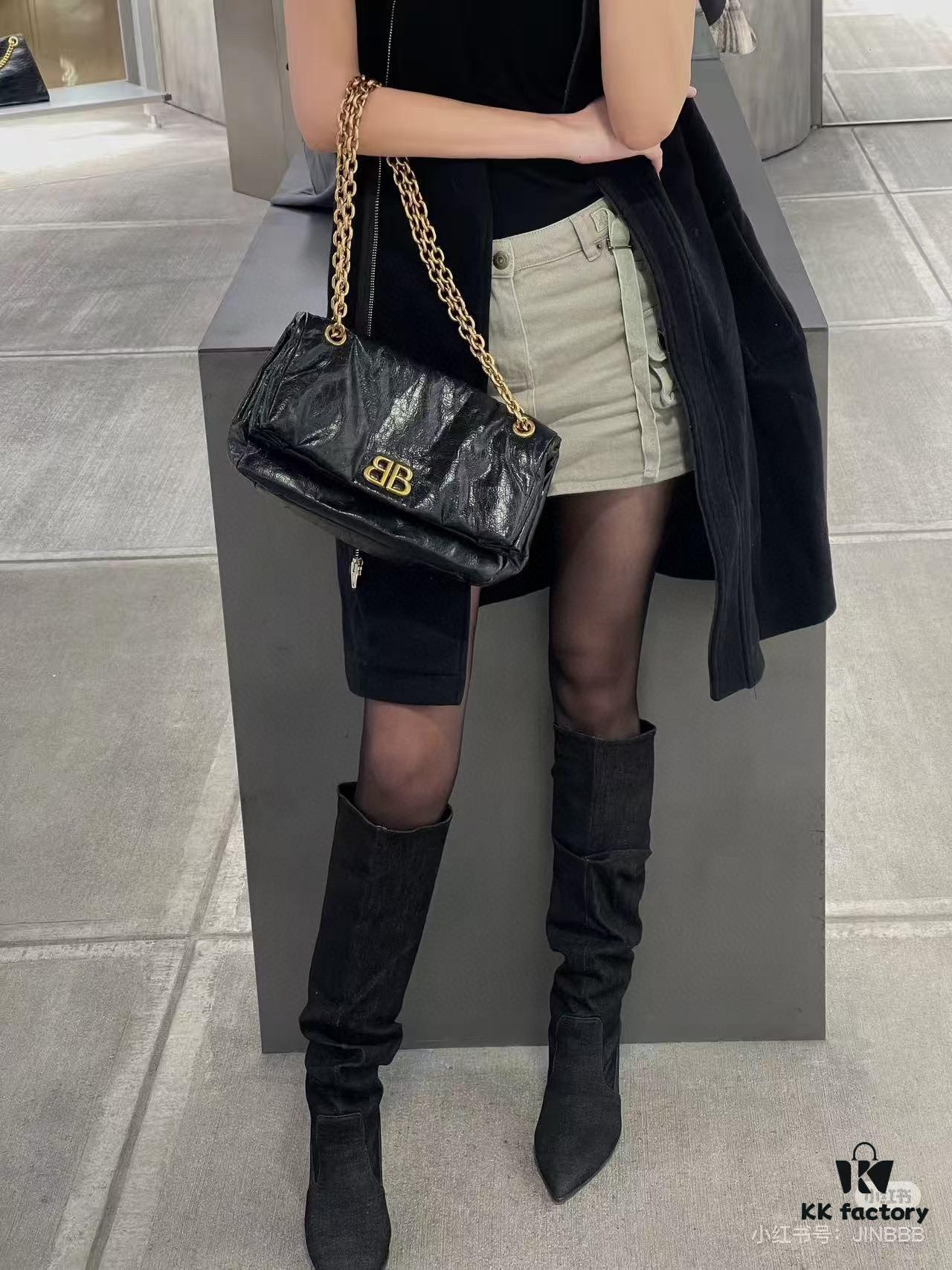 Balenciaga Monaco Puff Black and Silver with Box