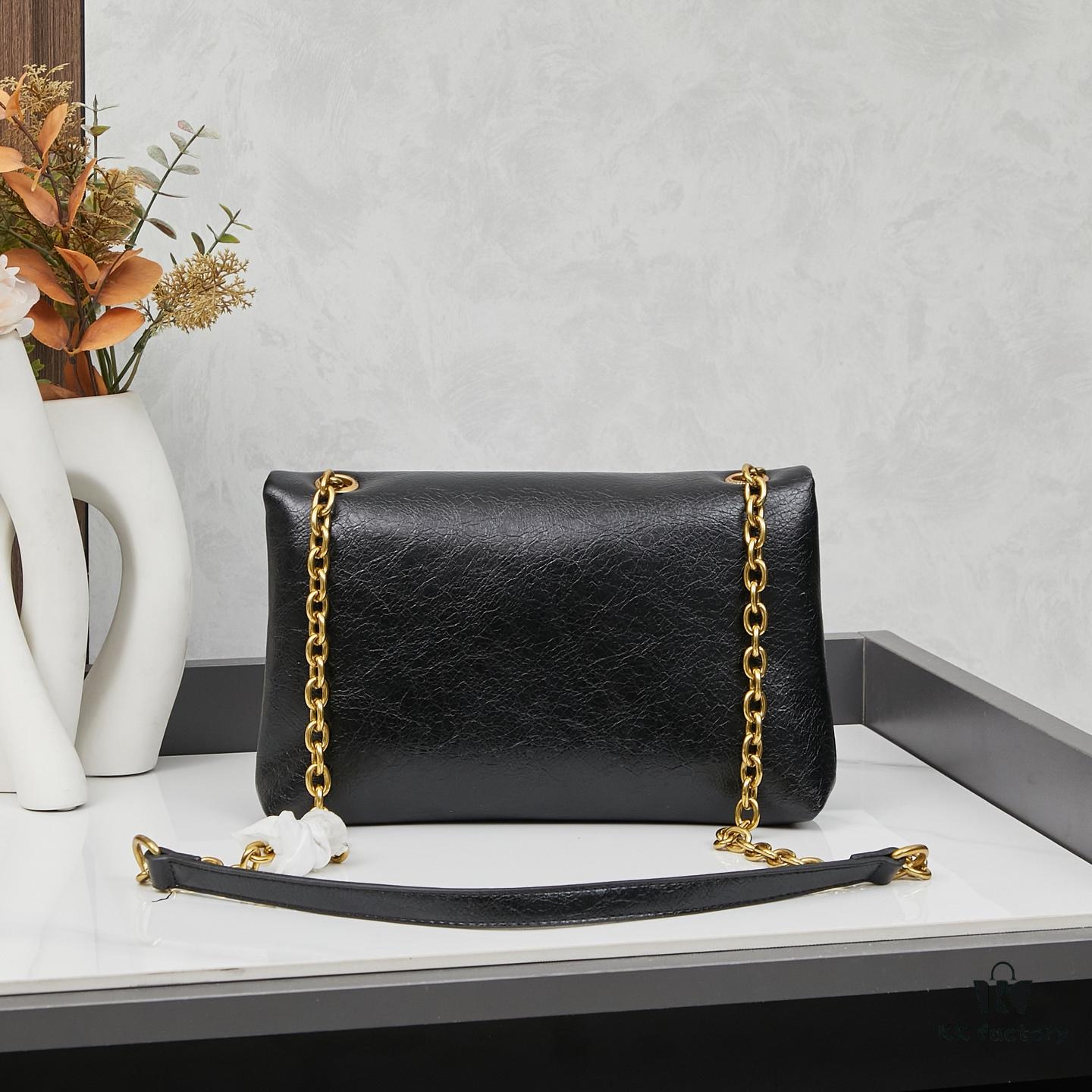 Black and Silver Balenciaga Monaco Puff Bag with Box