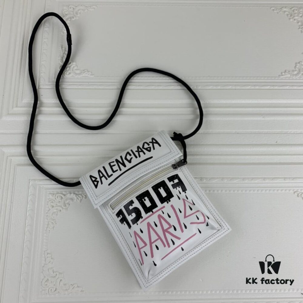 New BALENCIAGA Leather Strap Crossbody Bag Graffiti Phone Pouch
