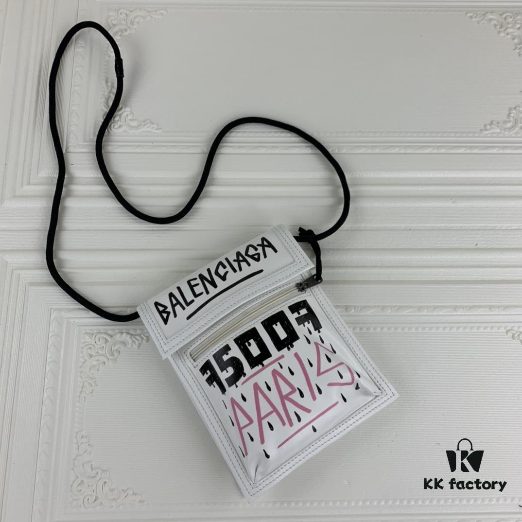 New BALENCIAGA Leather Strap Crossbody Bag Graffiti Phone Pouch