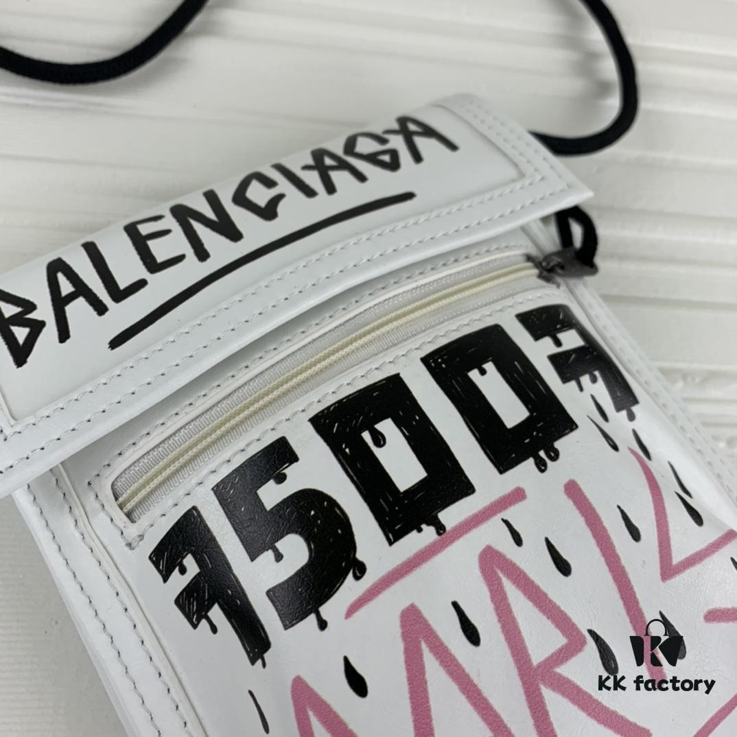 New BALENCIAGA Leather Strap Crossbody Bag Graffiti Phone Pouch