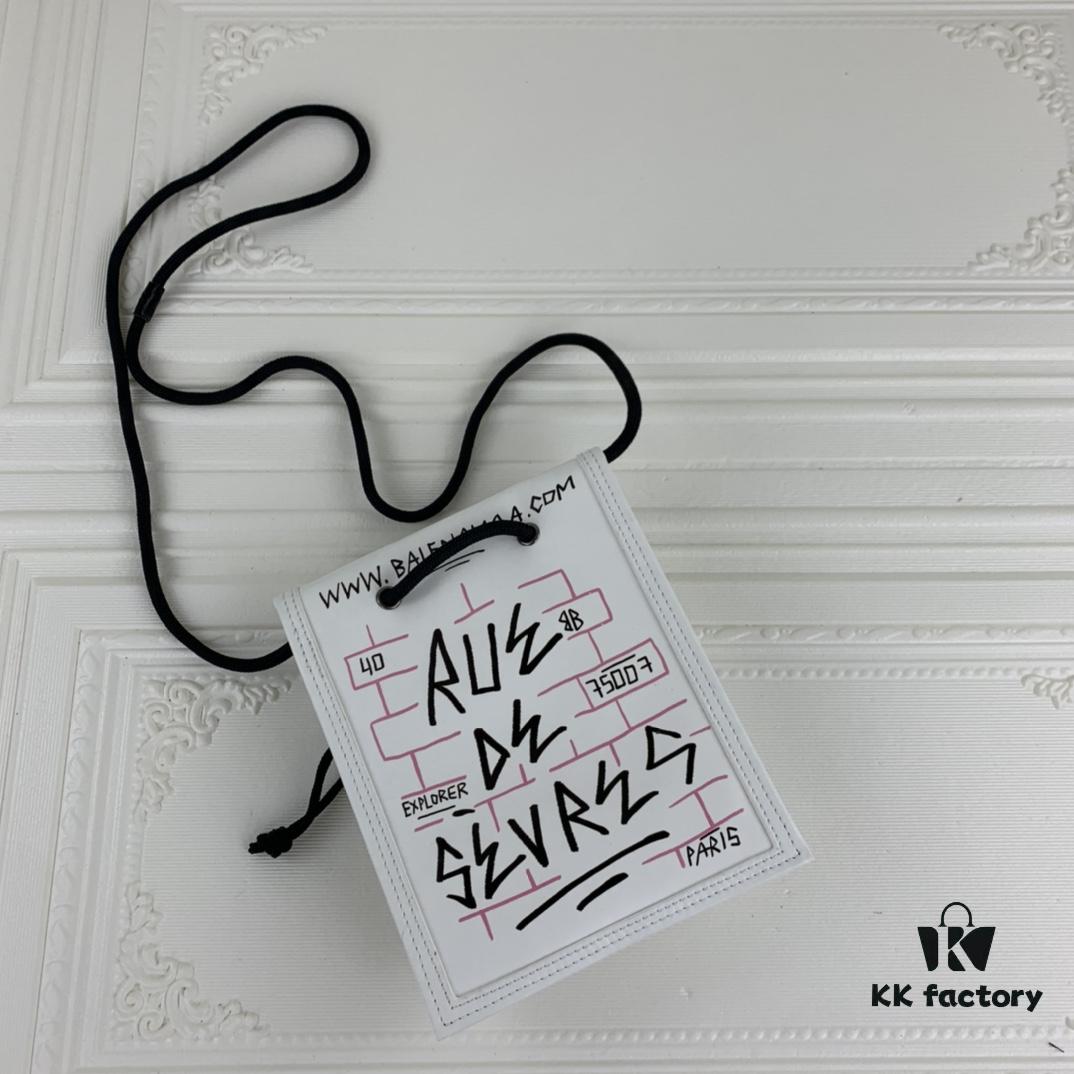 New BALENCIAGA Leather Strap Crossbody Bag Graffiti Phone Pouch