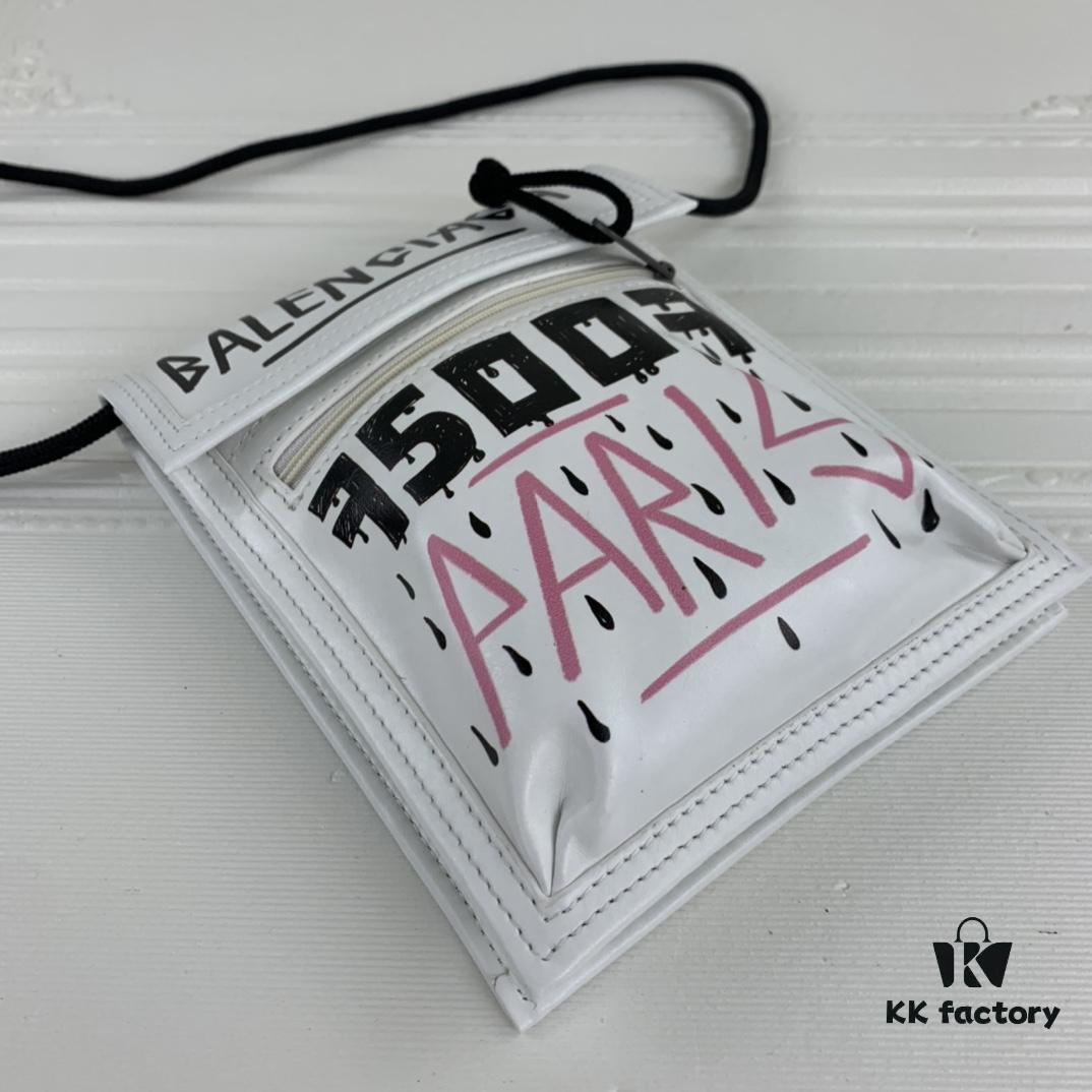 New BALENCIAGA Leather Strap Crossbody Bag Graffiti Phone Pouch