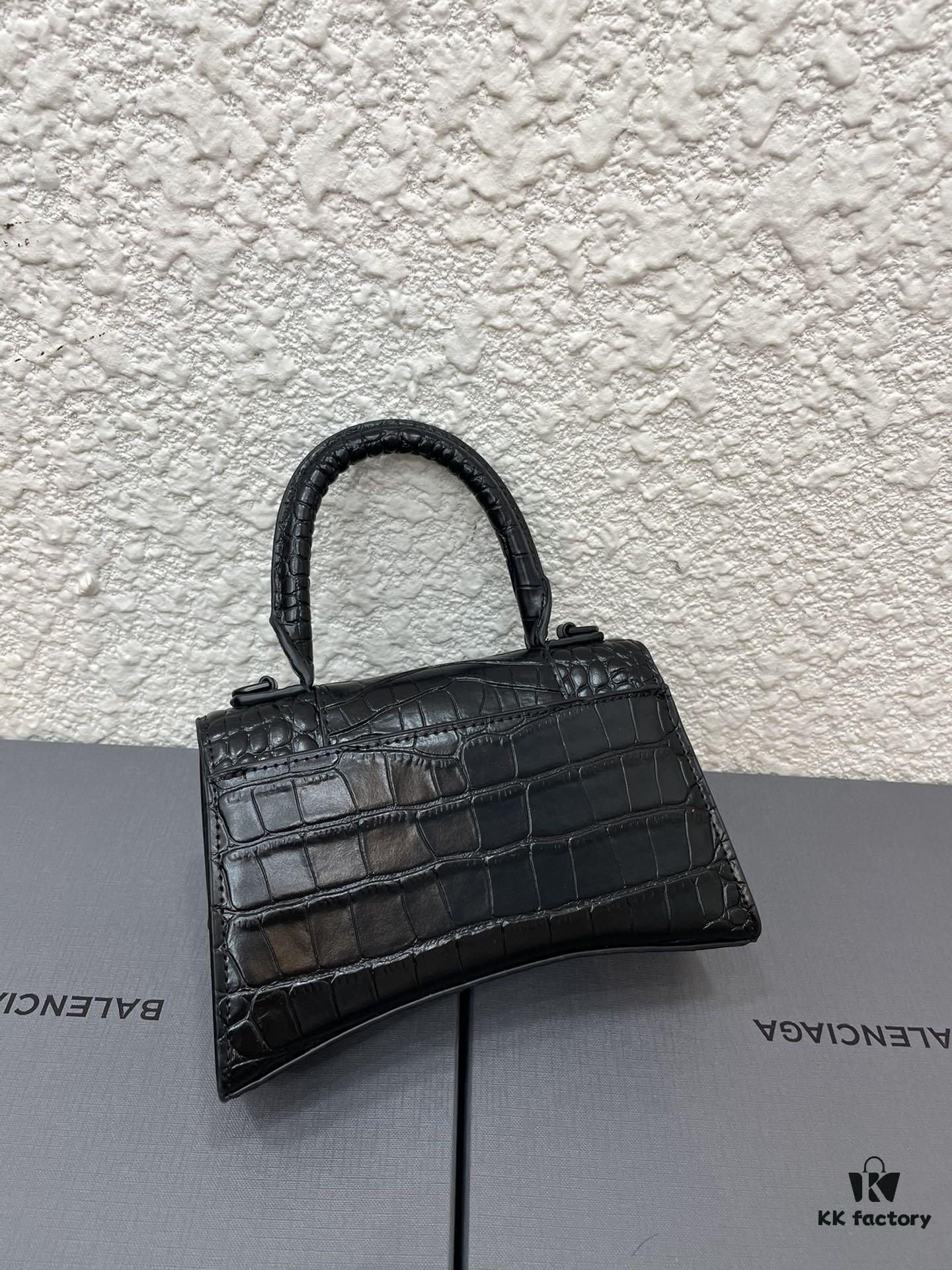 Balenciaga Hourglass Bag with Crocodile Texture and Black Buckle - Must-Have for Fashion Enthusiasts