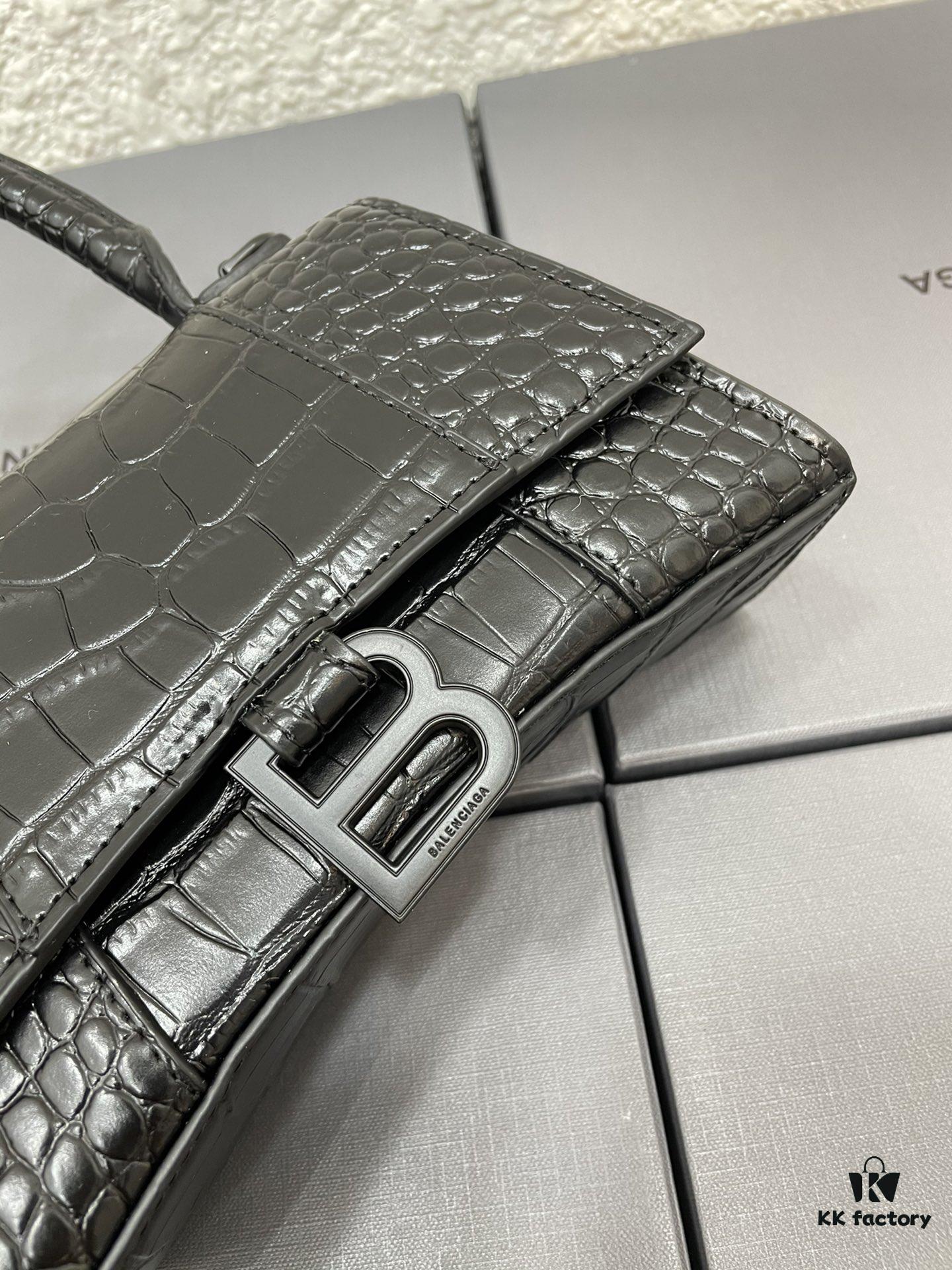 Balenciaga Hourglass Bag with Crocodile Texture and Black Buckle - Must-Have for Fashion Enthusiasts