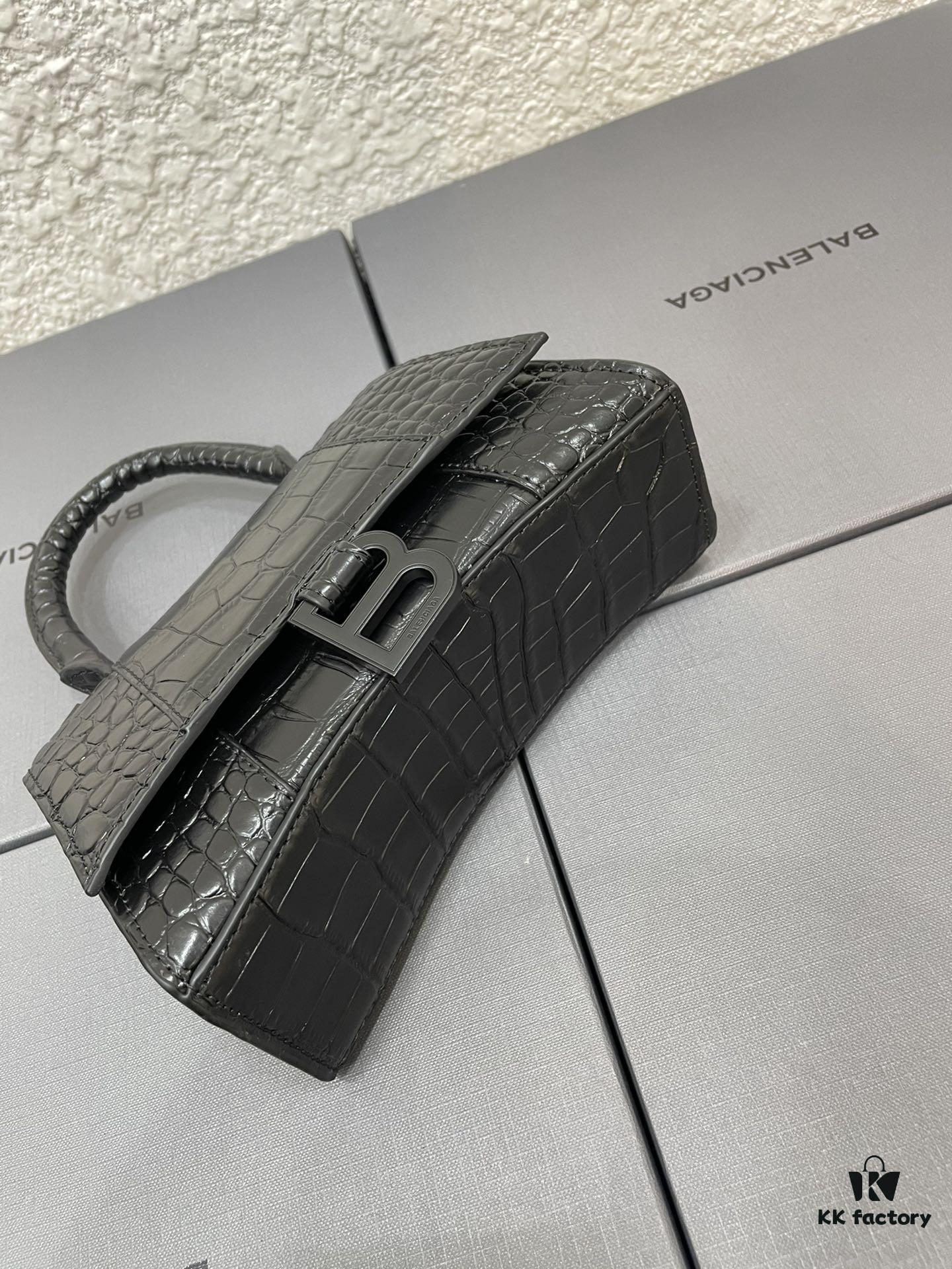 Balenciaga Hourglass Bag with Crocodile Texture and Black Buckle - Must-Have for Fashion Enthusiasts