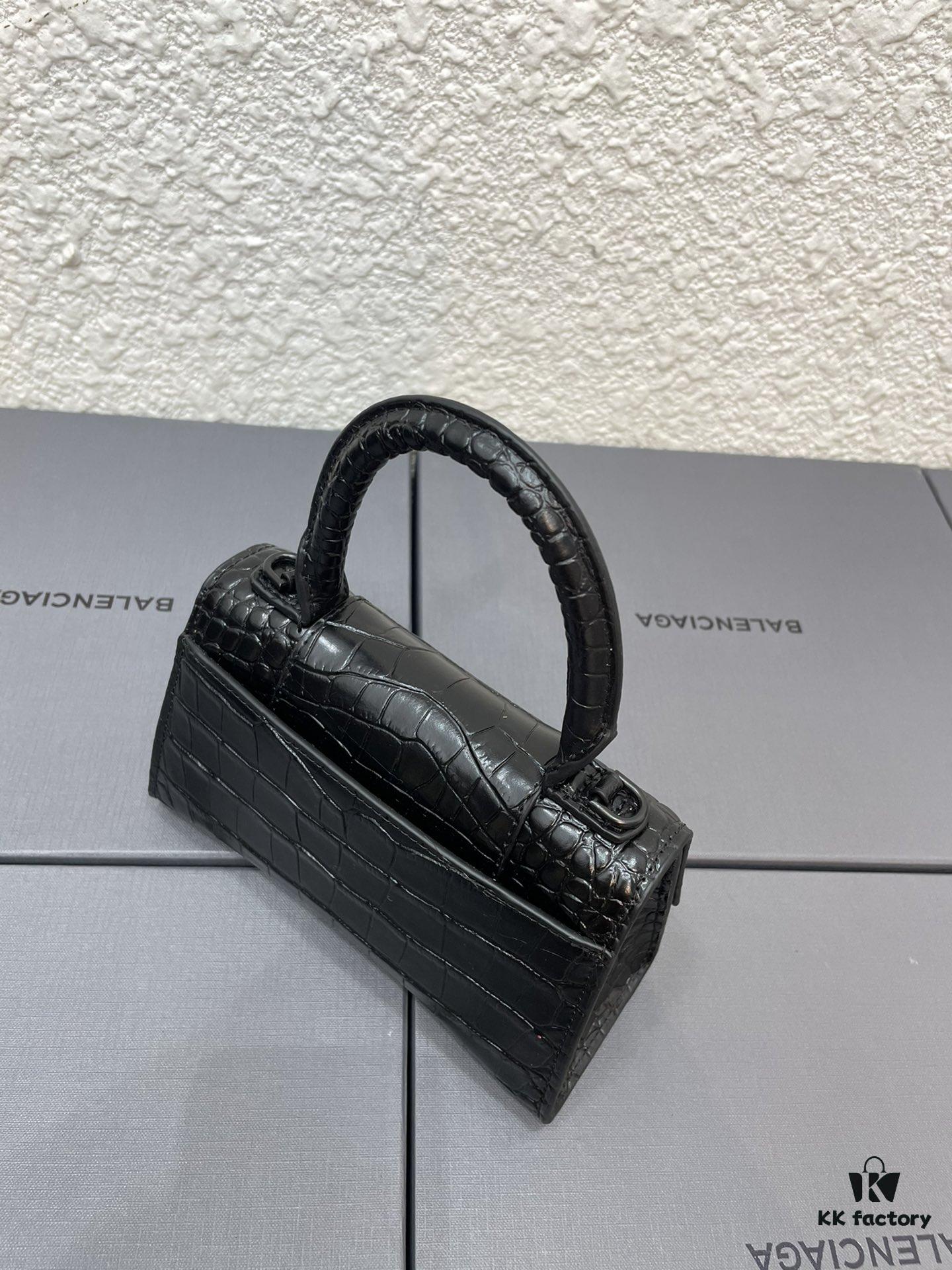 Balenciaga Hourglass Bag with Crocodile Texture and Black Buckle - Must-Have for Fashion Enthusiasts
