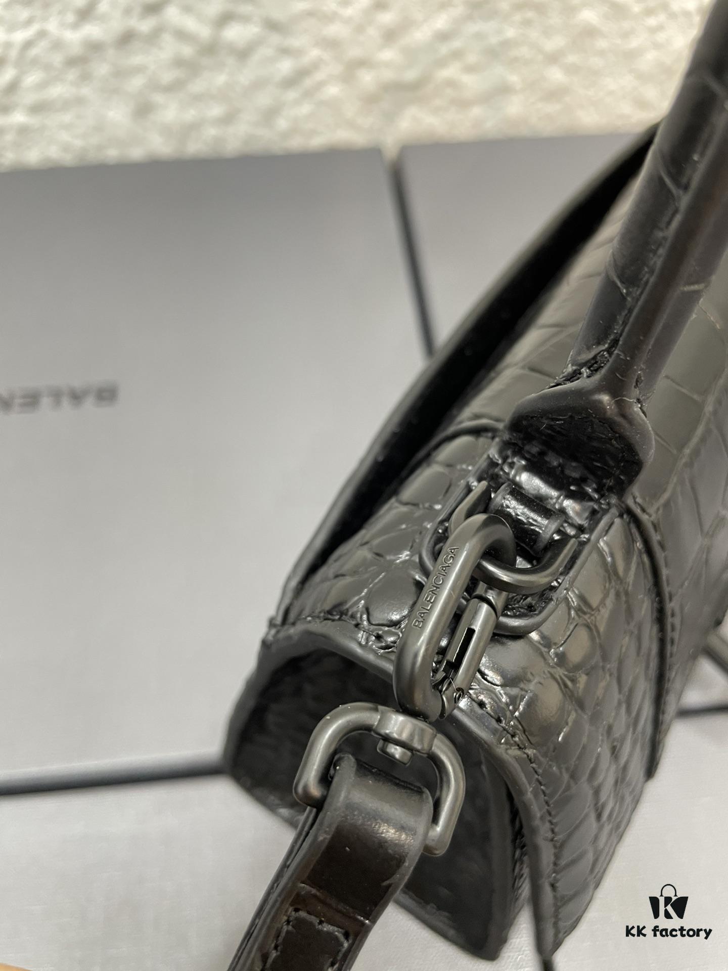 Balenciaga Hourglass Bag with Crocodile Texture and Black Buckle - Must-Have for Fashion Enthusiasts