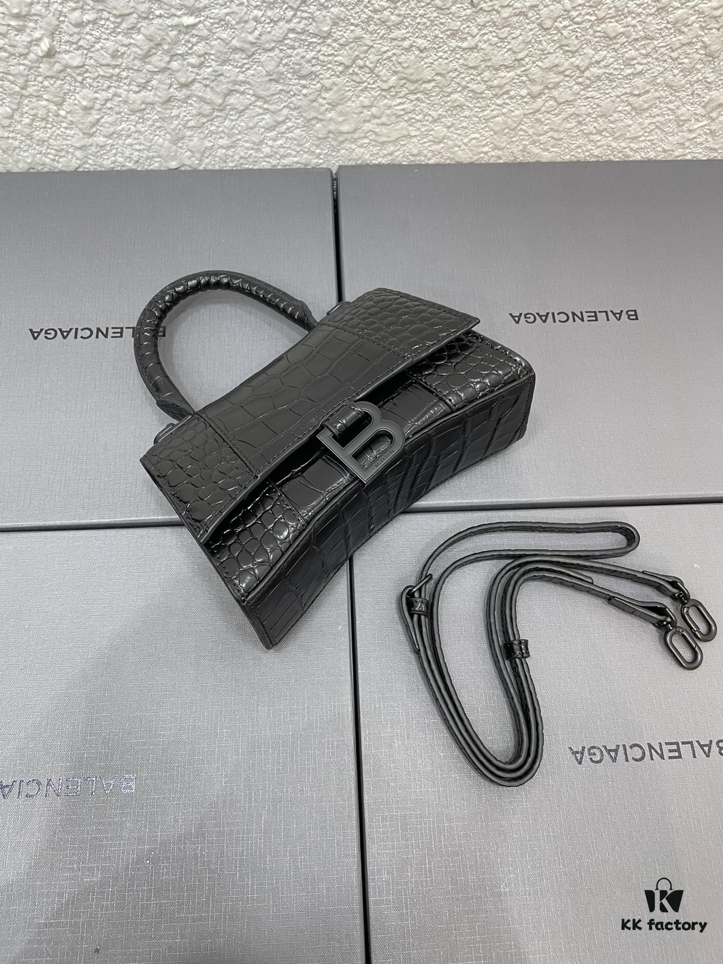 Balenciaga Hourglass Bag with Crocodile Texture and Black Buckle - Must-Have for Fashion Enthusiasts