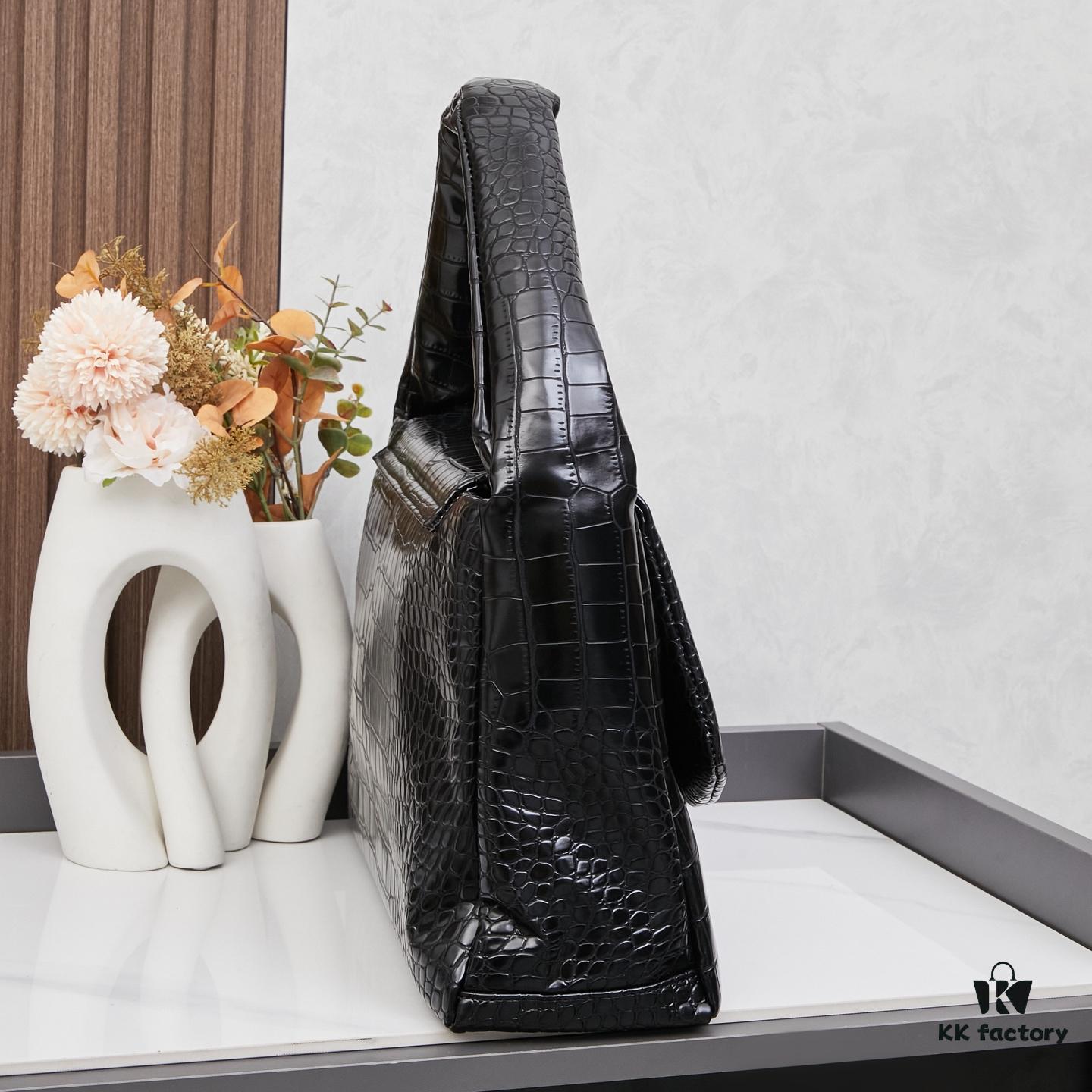 Large Crocodile-Embossed Balenciaga Monaco Bag