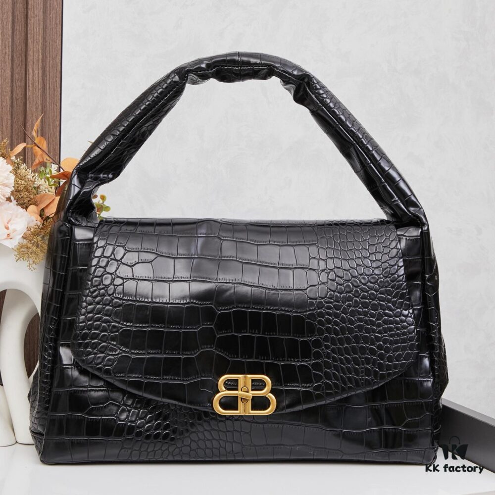 Large Crocodile-Embossed Balenciaga Monaco Bag