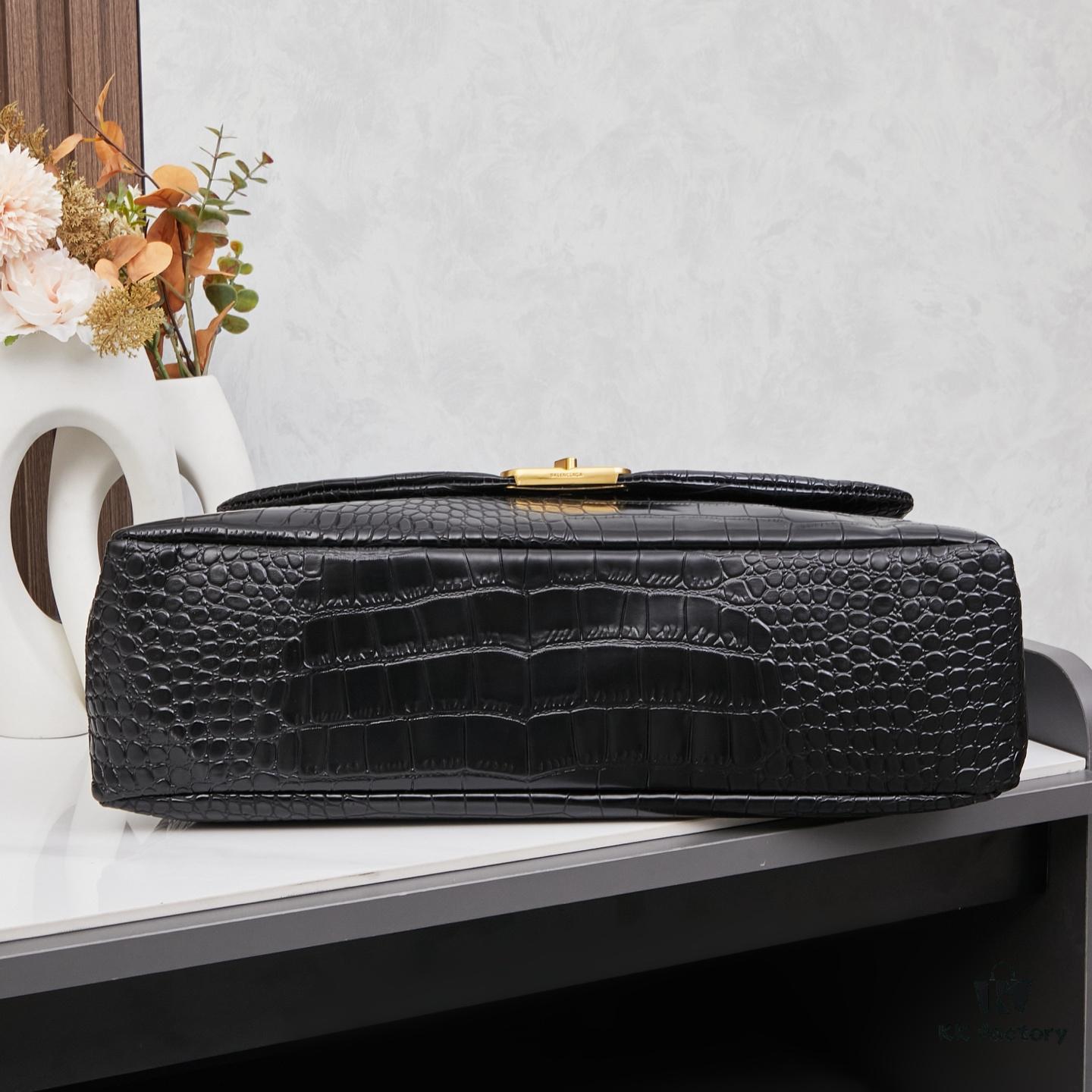 Large Crocodile-Embossed Balenciaga Monaco Bag