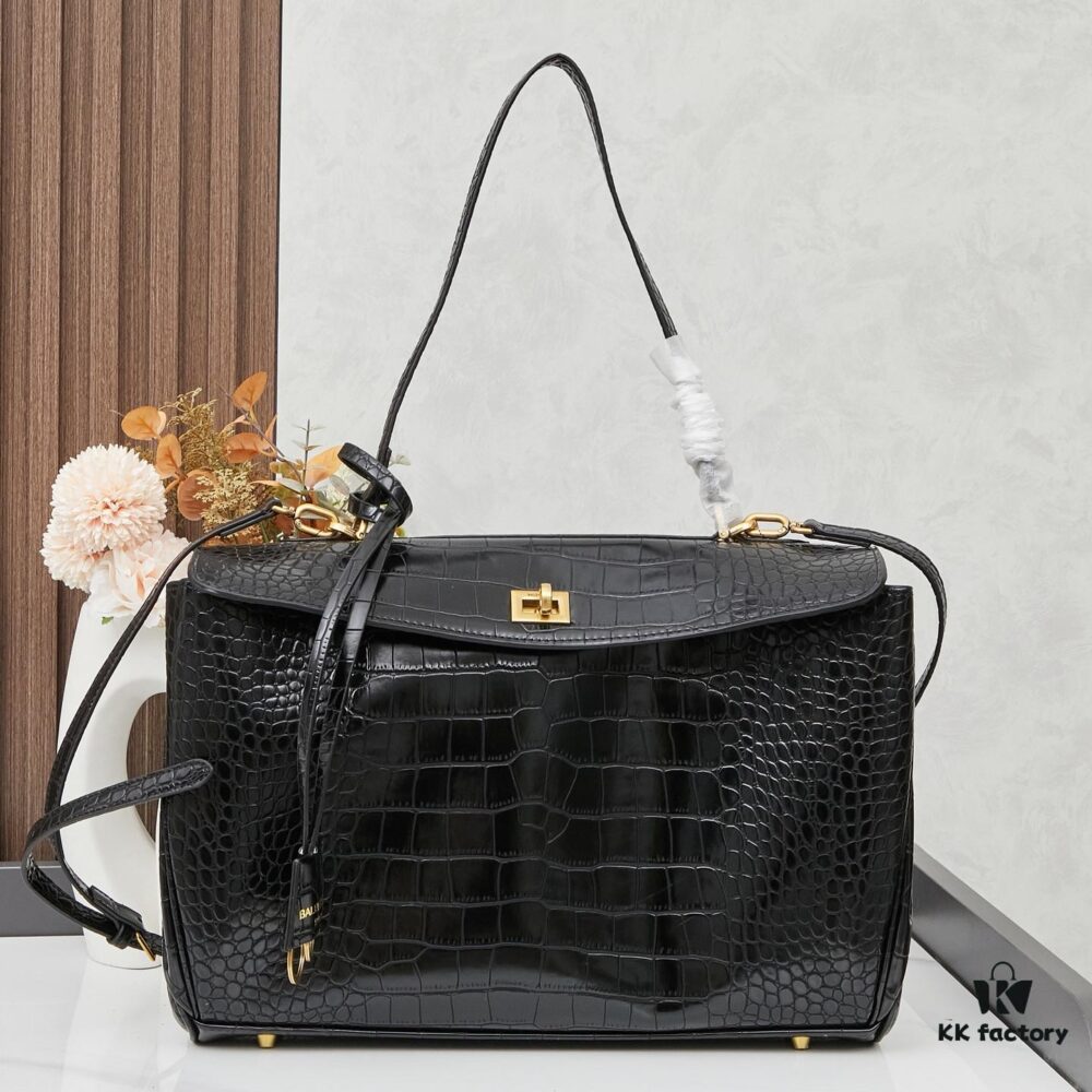 Large Crocodile-Embossed BALENCIAGA Paris Rodeo Series Handbag & Crossbody Bag