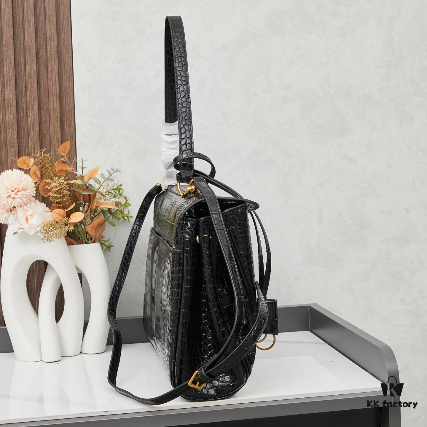 Large Crocodile-Embossed BALENCIAGA Paris Rodeo Series Handbag & Crossbody Bag