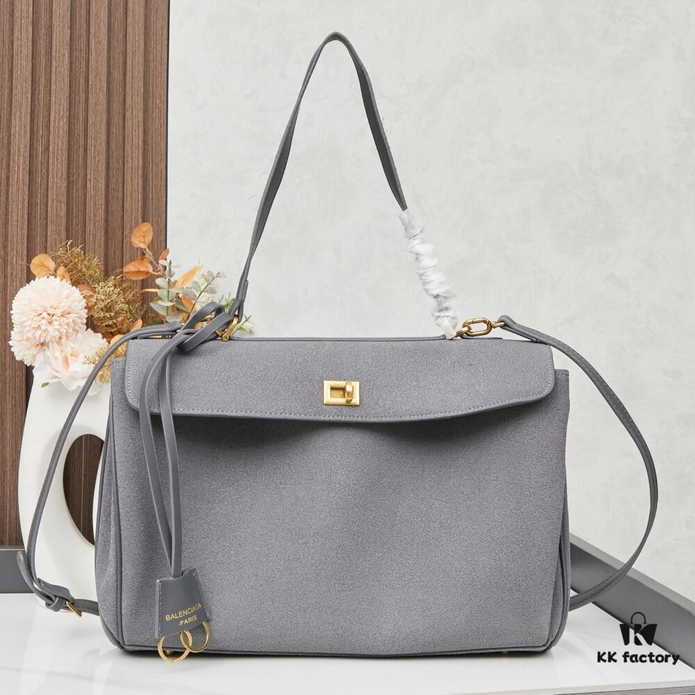 Large Matte Black BALENCIAGA Paris Fashion Rodeo Series Handbag & Crossbody Bag with Box