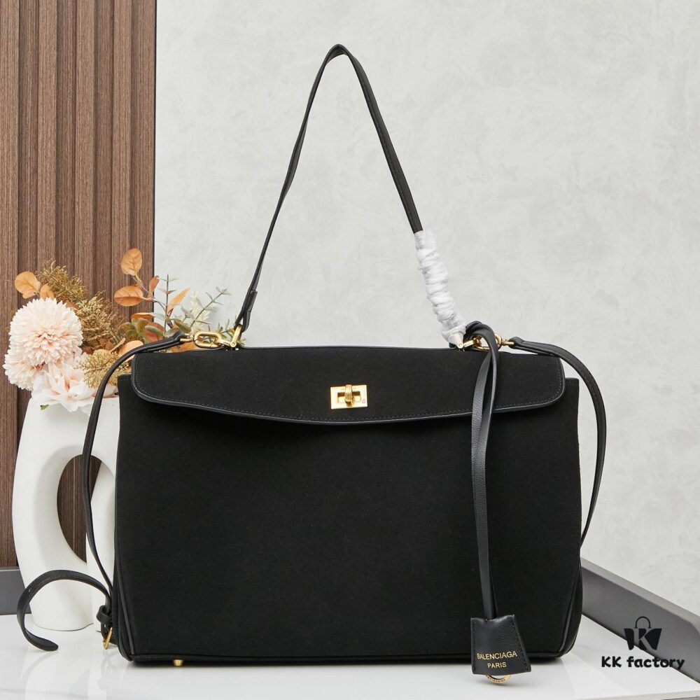 Large Matte Black BALENCIAGA Paris Fashion Rodeo Series Handbag & Crossbody Bag with Box