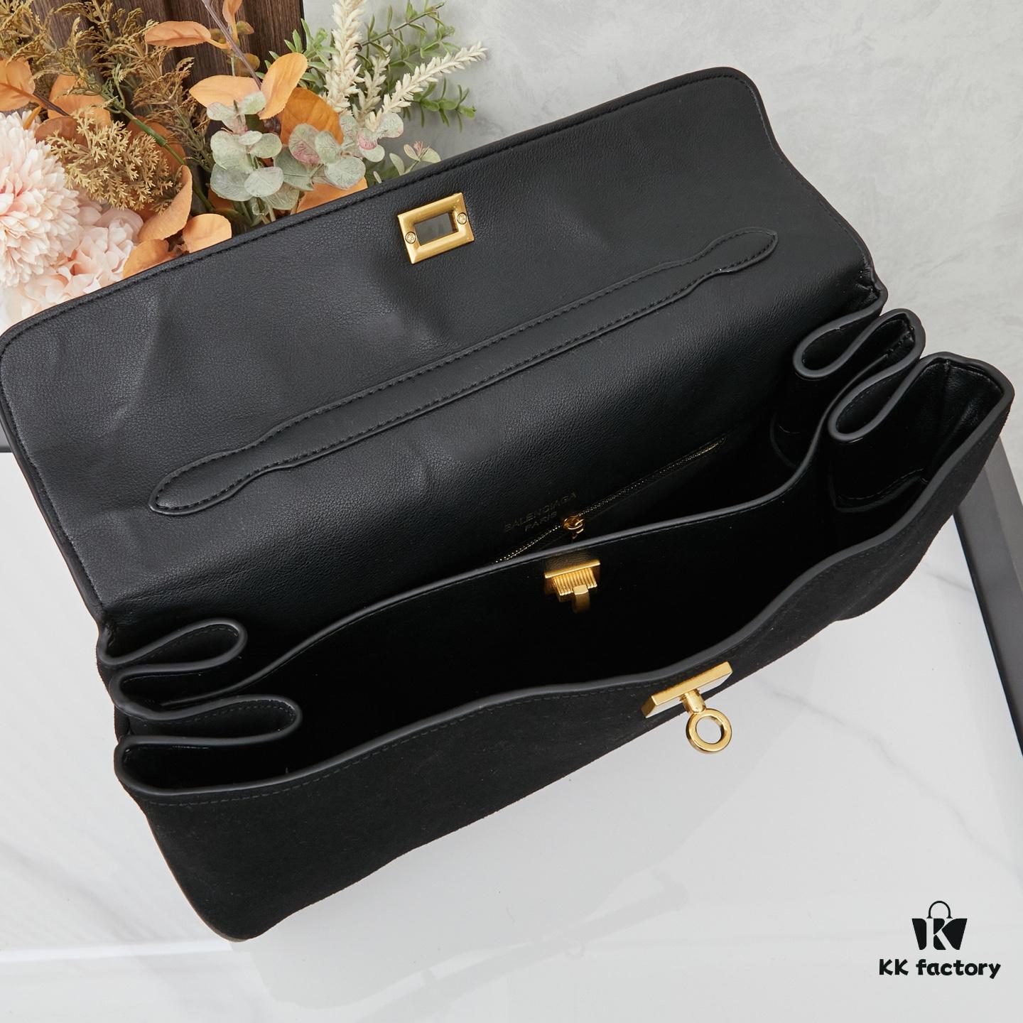 Large Matte Black BALENCIAGA Paris Fashion Rodeo Series Handbag & Crossbody Bag with Box