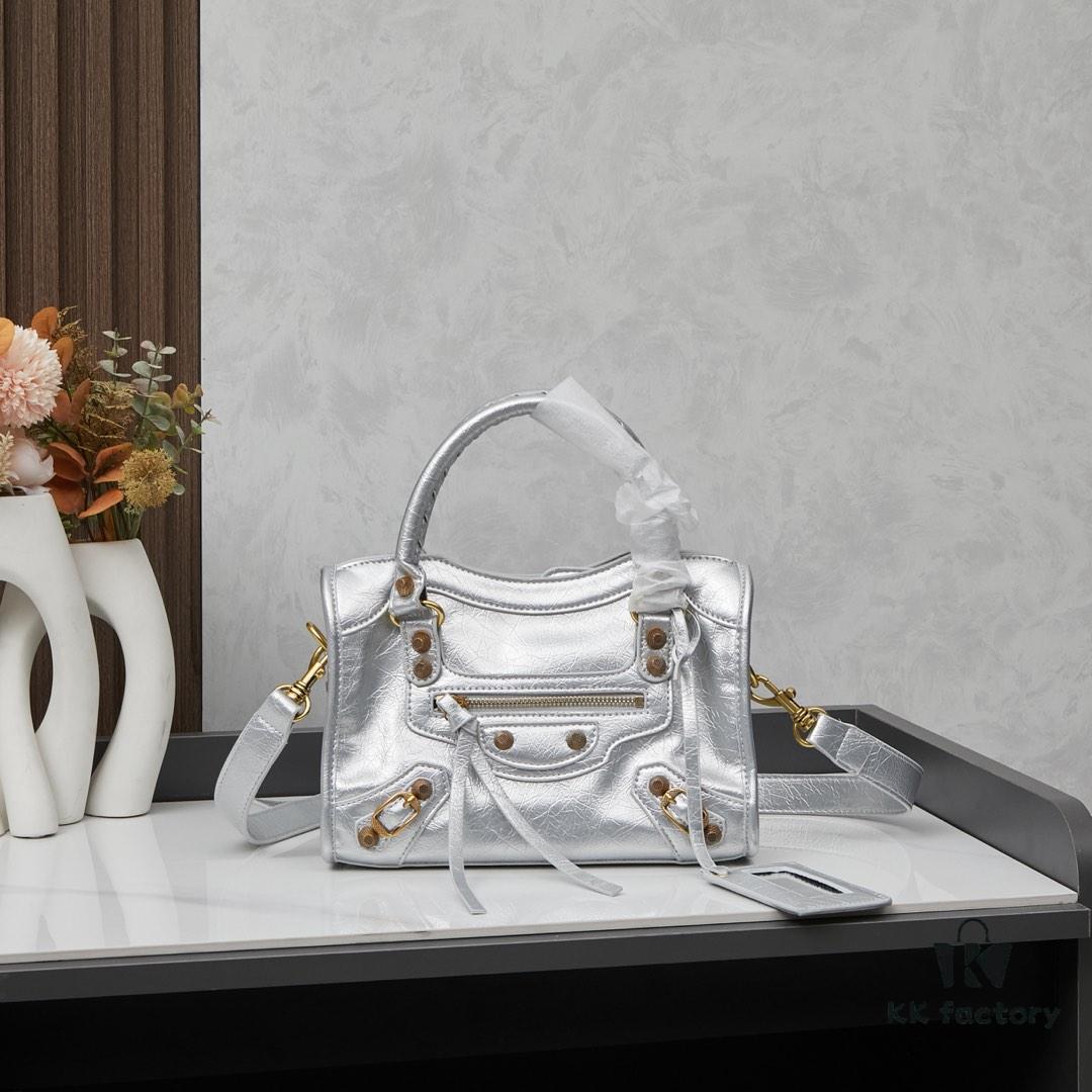 Small-sized Balenciaga Motorcycle Bag with Gold Buckle and Box