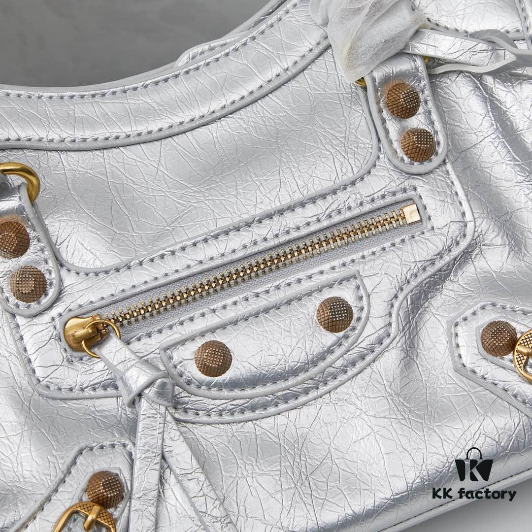 Small-sized Balenciaga Motorcycle Bag with Gold Buckle and Box