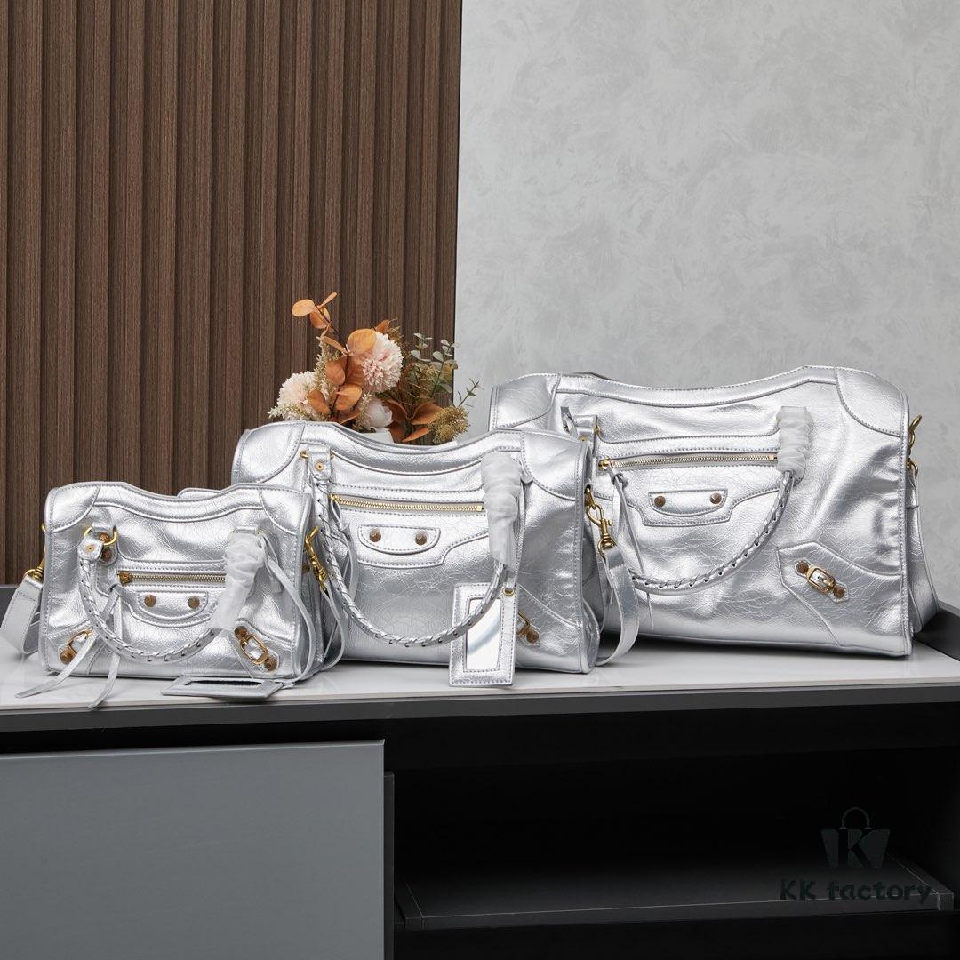 Small-sized Balenciaga Motorcycle Bag with Gold Buckle and Box