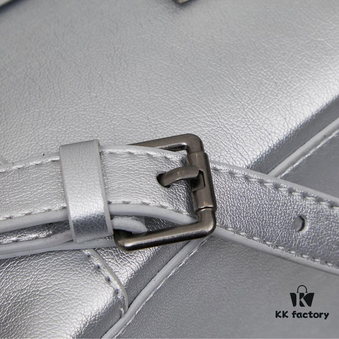 Medium Silver Buckle Bag 💰 (With Box) Balenciaga Latest Long Handle Hourglass Tote