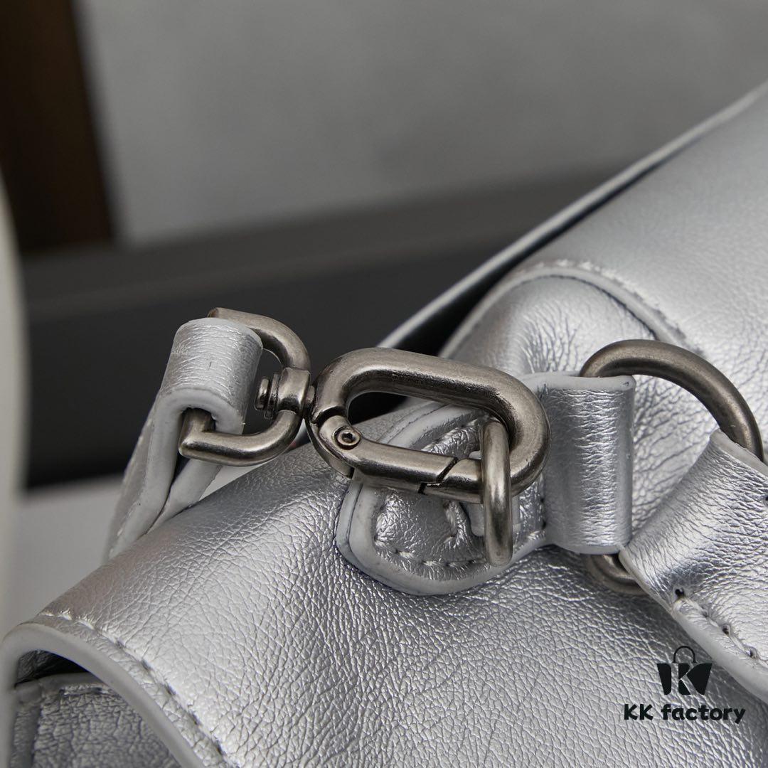 Medium Silver Buckle Bag 💰 (With Box) Balenciaga Latest Long Handle Hourglass Tote