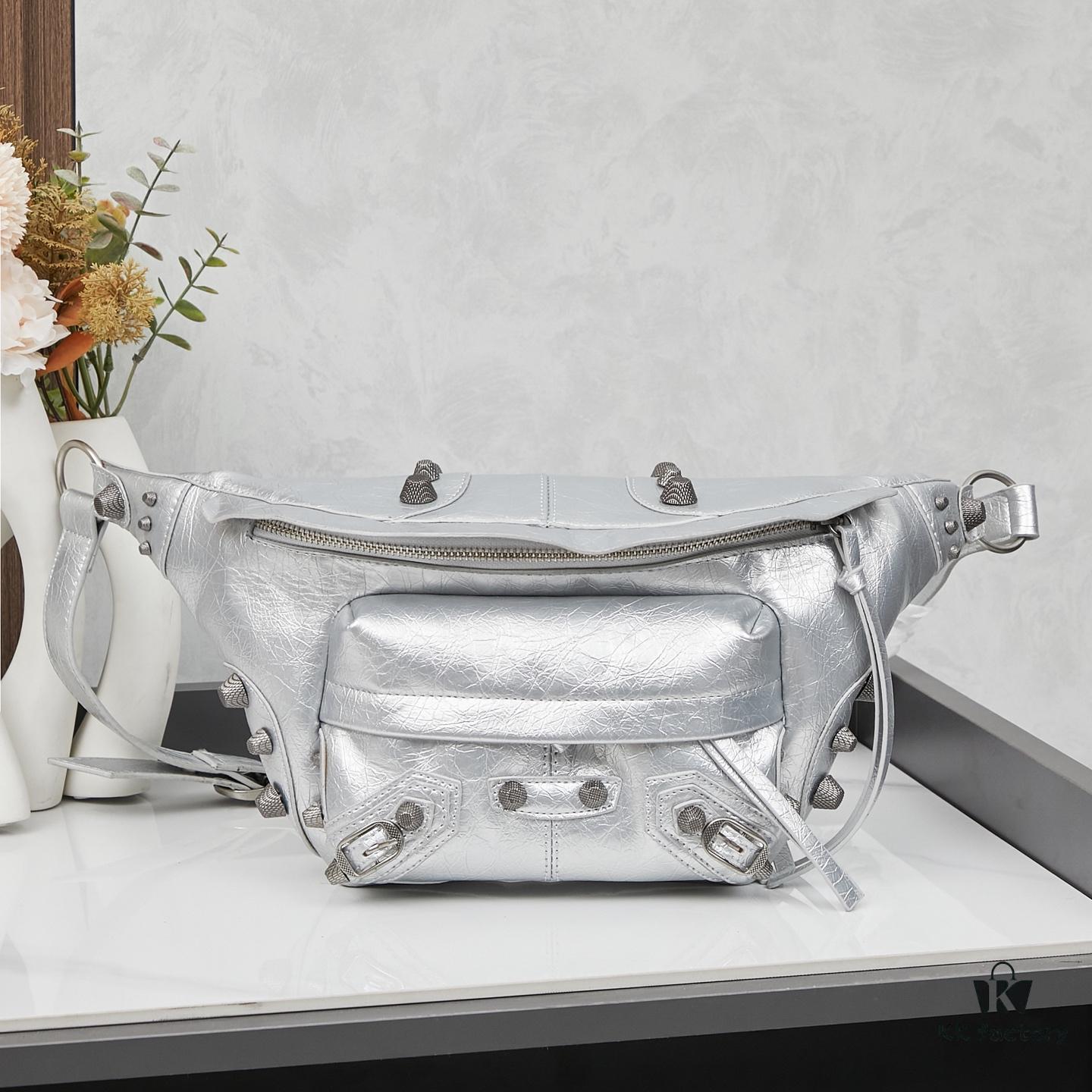 Balenciaga LE CAGOLE MEDIUM BLACK LAMB LEATHER WAIST BAG WITH BOX