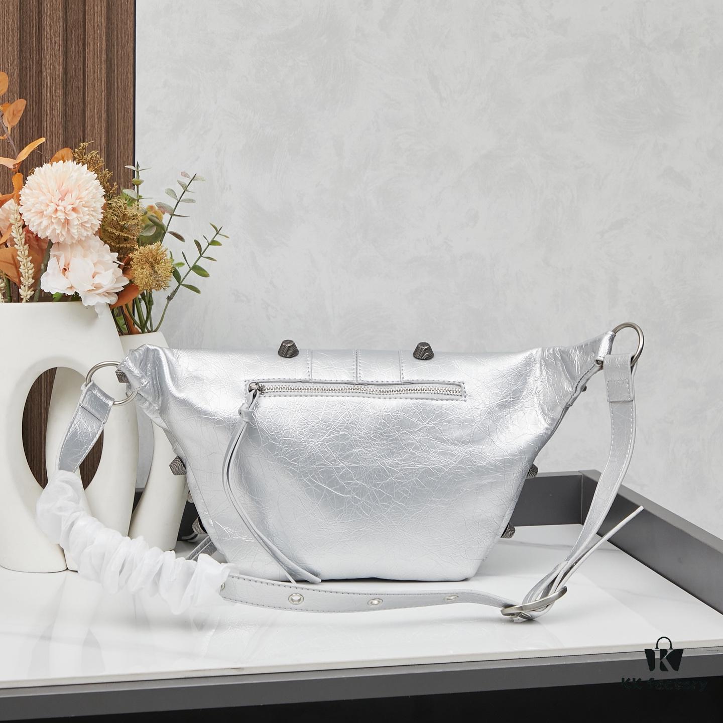 Balenciaga LE CAGOLE MEDIUM BLACK LAMB LEATHER WAIST BAG WITH BOX