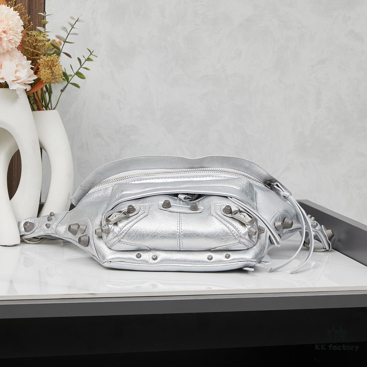 Balenciaga LE CAGOLE MEDIUM BLACK LAMB LEATHER WAIST BAG WITH BOX