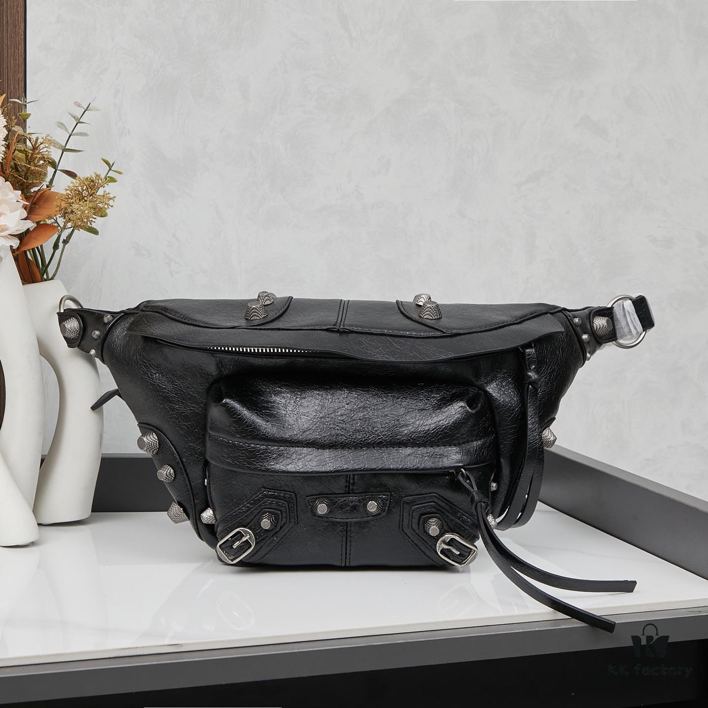 Balenciaga LE CAGOLE ||| LE CAGOLE MEN Medium Waist Bag in Black Fine-Grained Lambskin