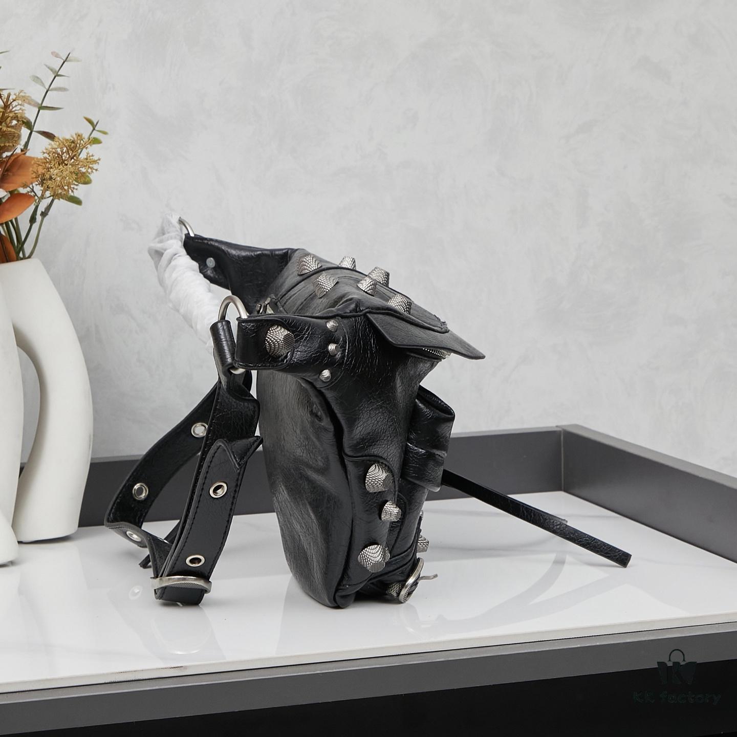 Balenciaga LE CAGOLE ||| LE CAGOLE MEN Medium Waist Bag in Black Fine-Grained Lambskin