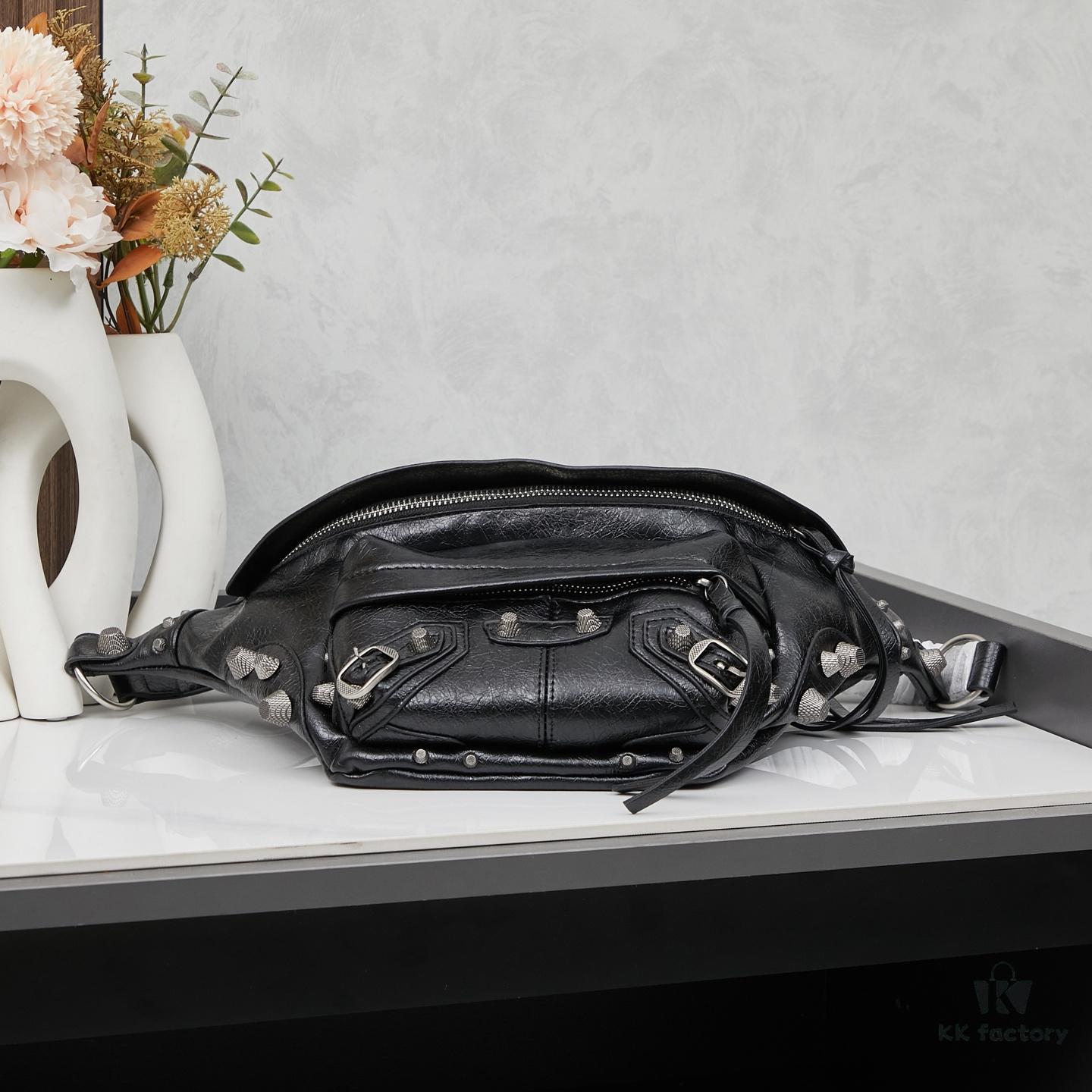 Balenciaga LE CAGOLE ||| LE CAGOLE MEN Medium Waist Bag in Black Fine-Grained Lambskin