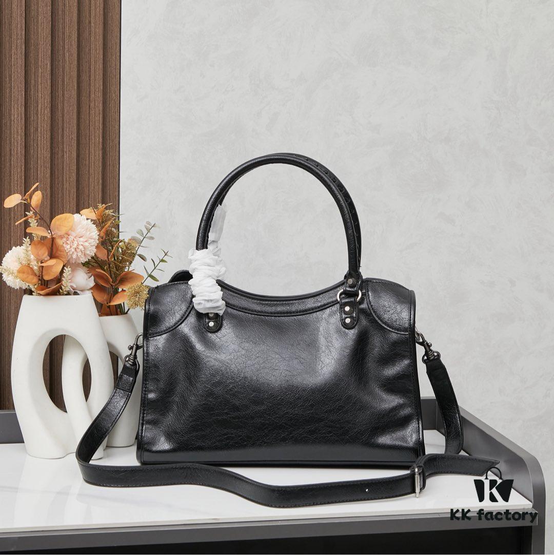 Balenciaga Motorcycle Bag in Medium Size with Silver Buckle, Includes Box