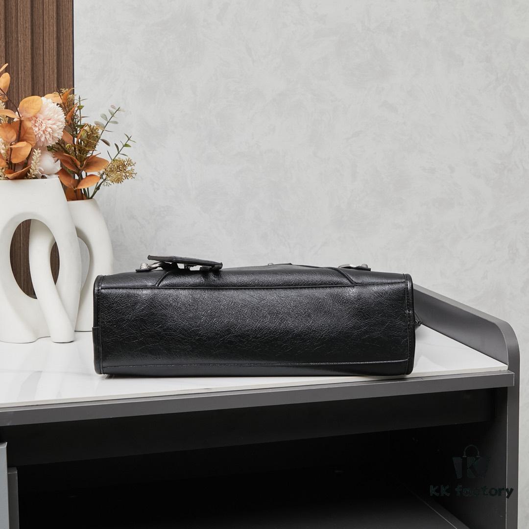 Balenciaga Motorcycle Bag in Medium Size with Silver Buckle, Includes Box