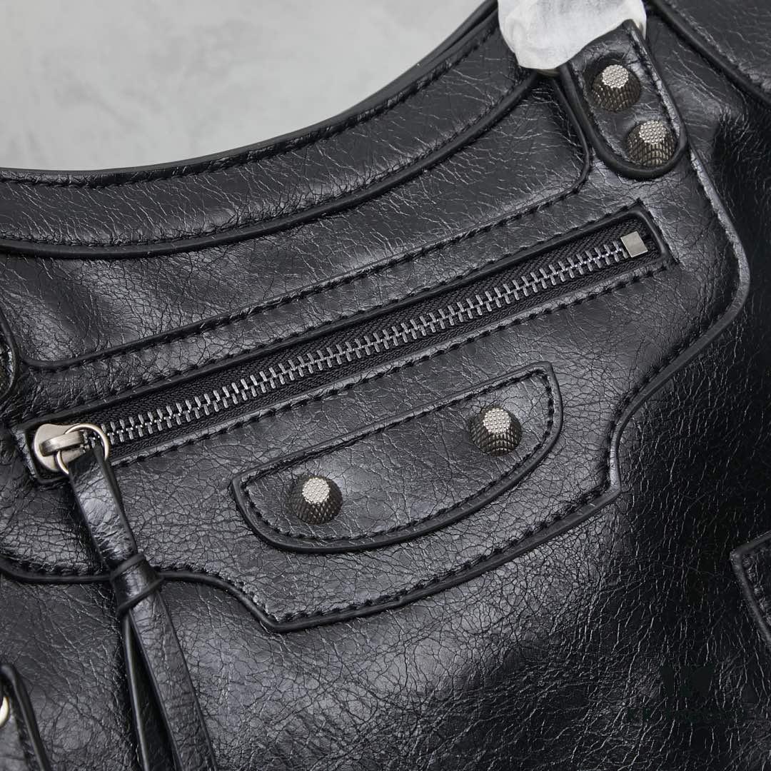 Balenciaga Motorcycle Bag in Medium Size with Silver Buckle, Includes Box