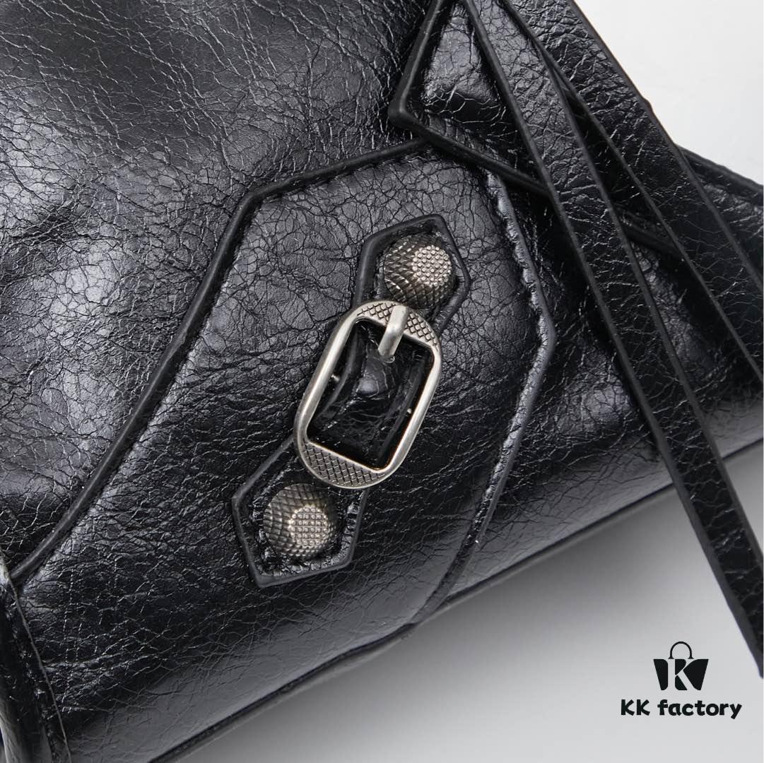 Balenciaga Motorcycle Bag in Medium Size with Silver Buckle, Includes Box