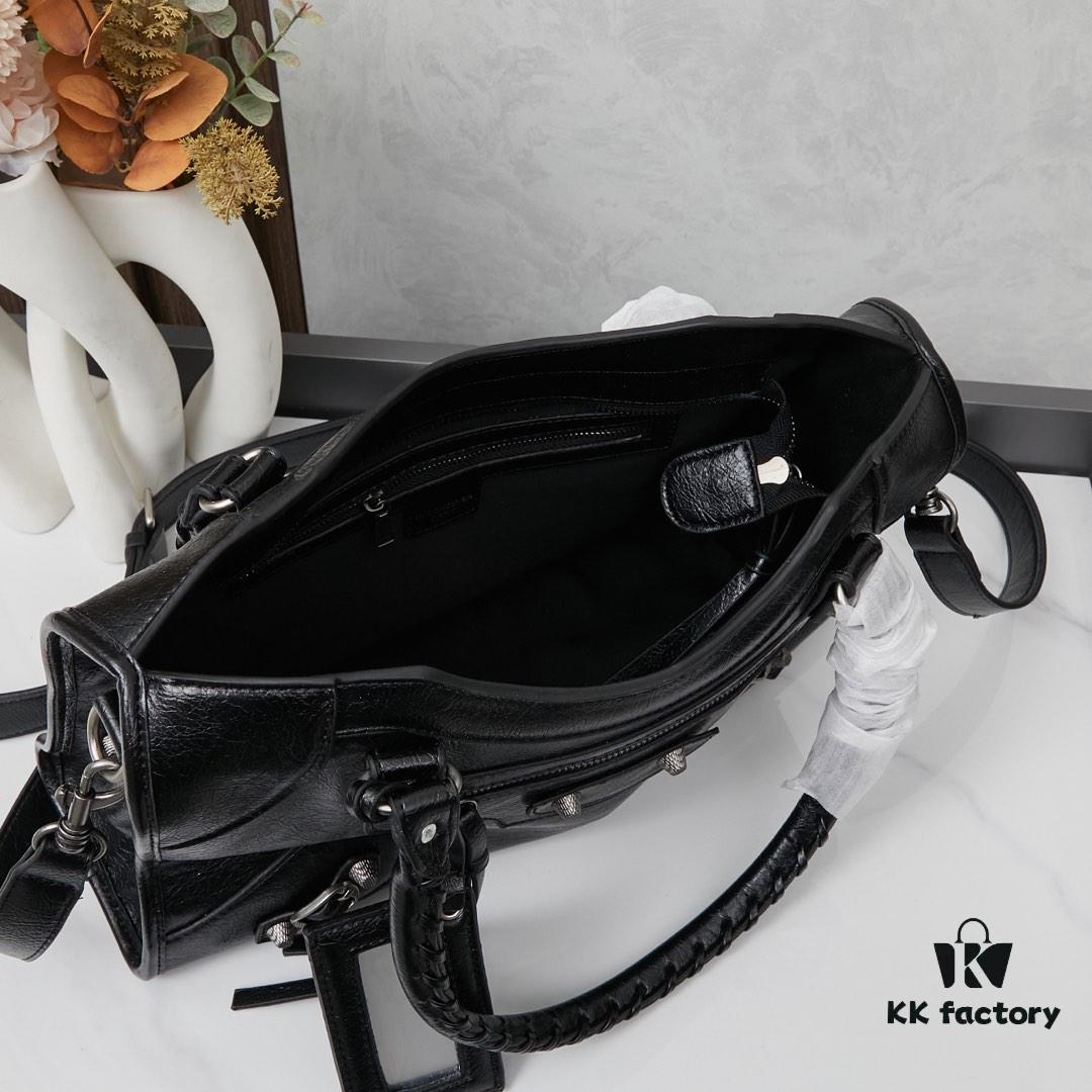 Balenciaga Motorcycle Bag in Medium Size with Silver Buckle, Includes Box