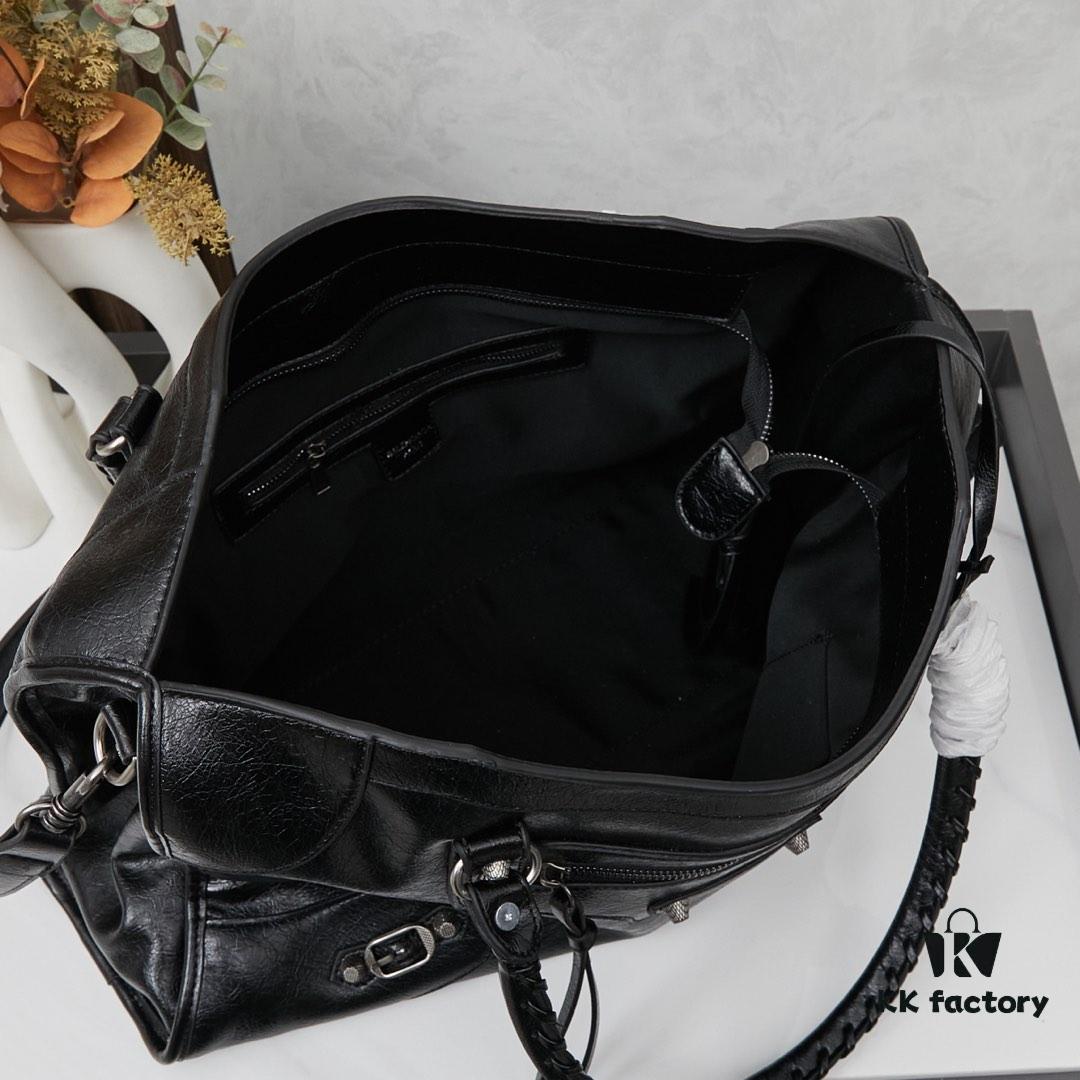 Large Silver Buckle Balenciaga Motorcycle Bag with Box