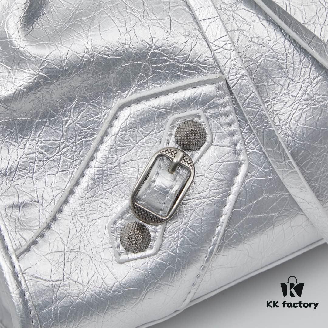 Balenciaga Motorcycle Bag Medium Size with Silver Buckle, Includes Box