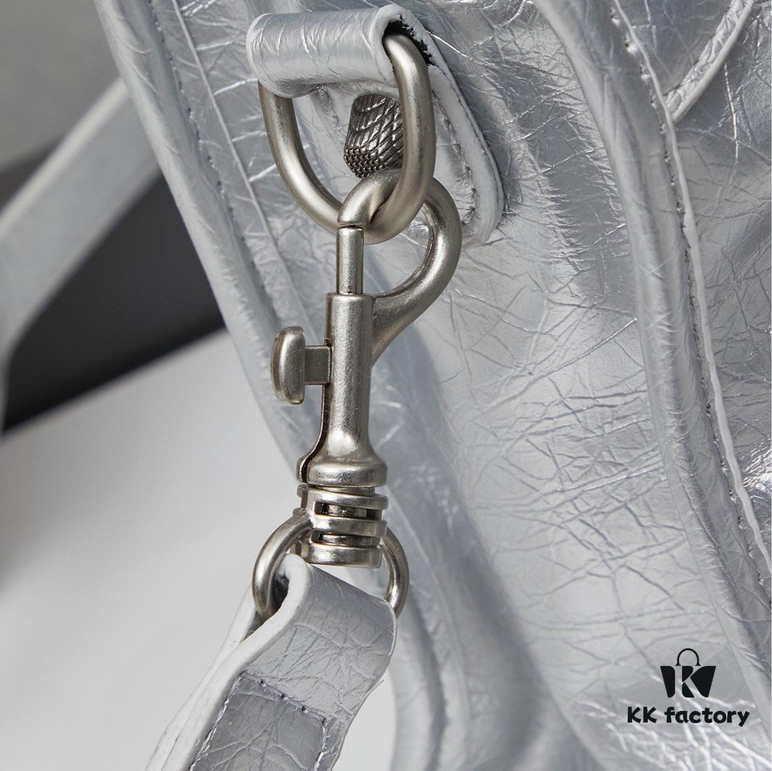 Balenciaga Motorcycle Bag Medium Size with Silver Buckle, Includes Box