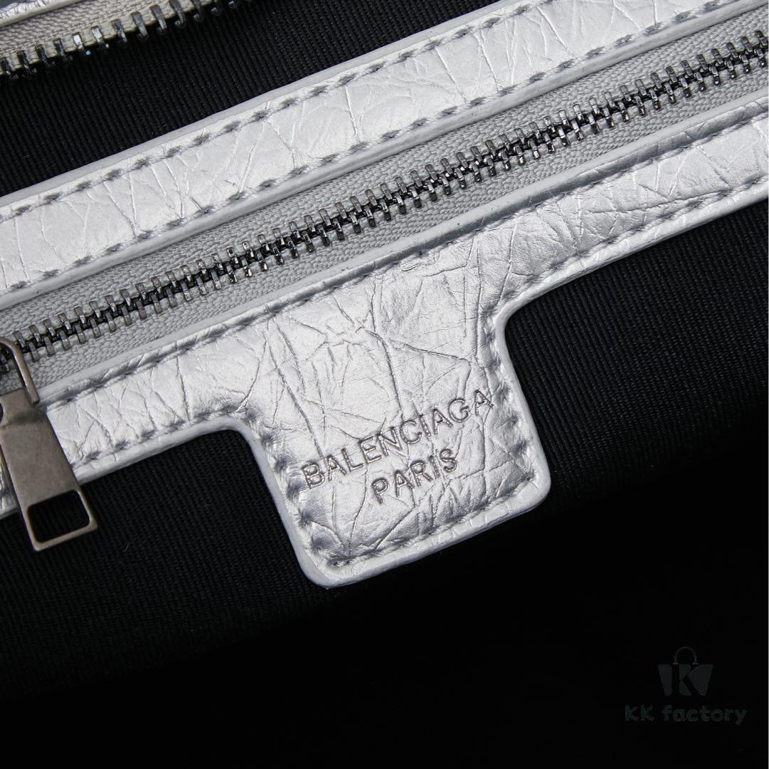 Balenciaga Motorcycle Bag Medium Size with Silver Buckle, Includes Box